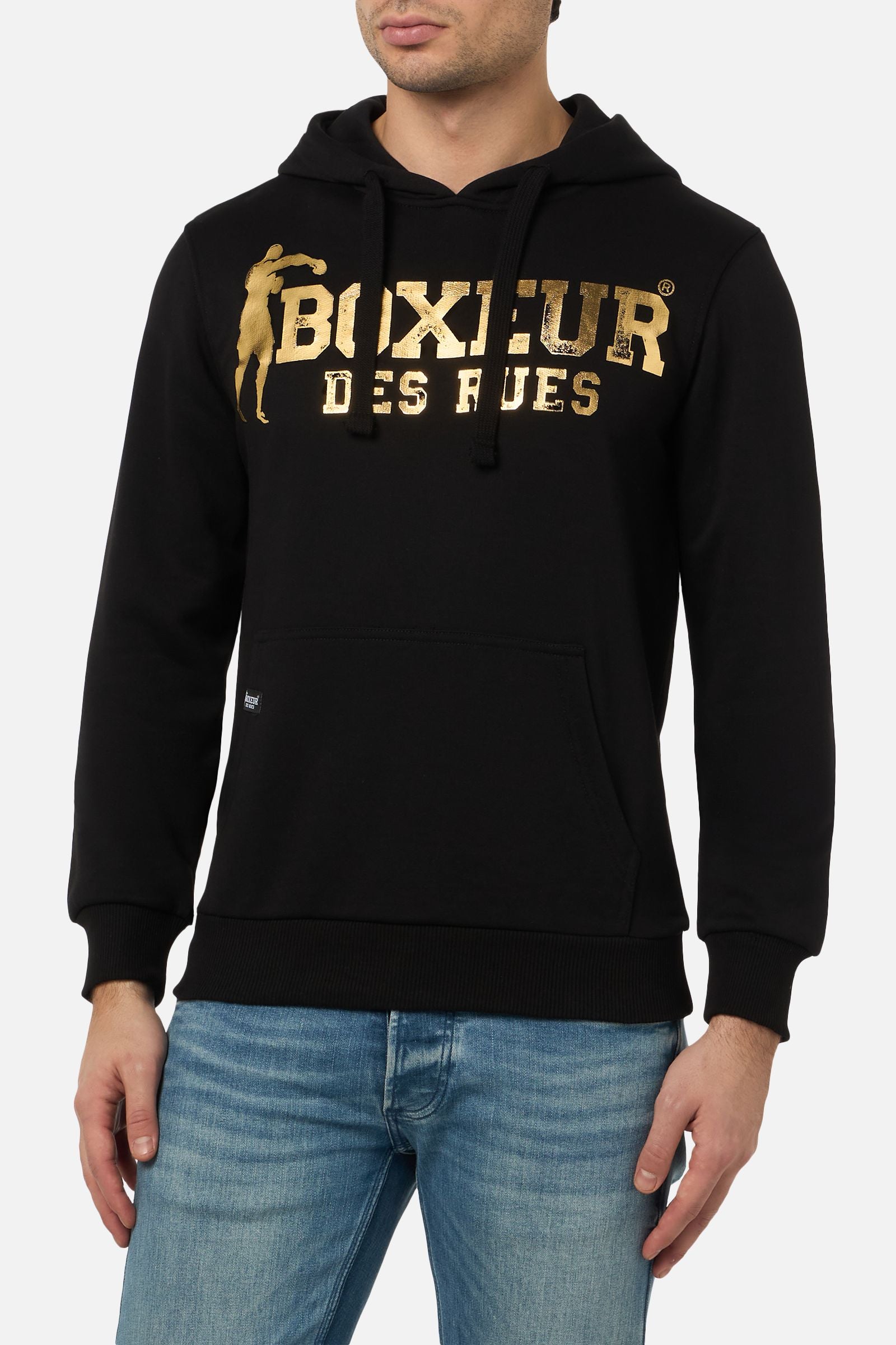 Hooded Sweatshirt in Black-Gold Hooded Sweatshirt Boxeur des Rues