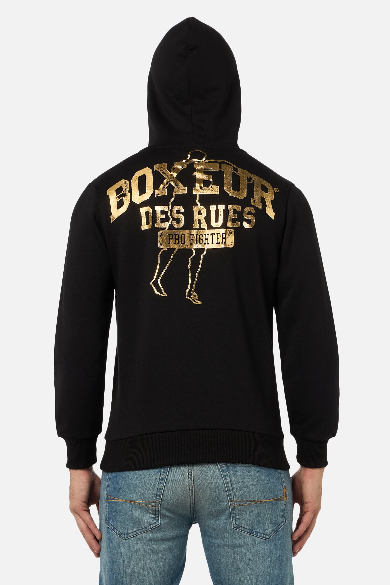 Hooded Sweatshirt in Black-Gold Hooded Sweatshirt Boxeur des Rues