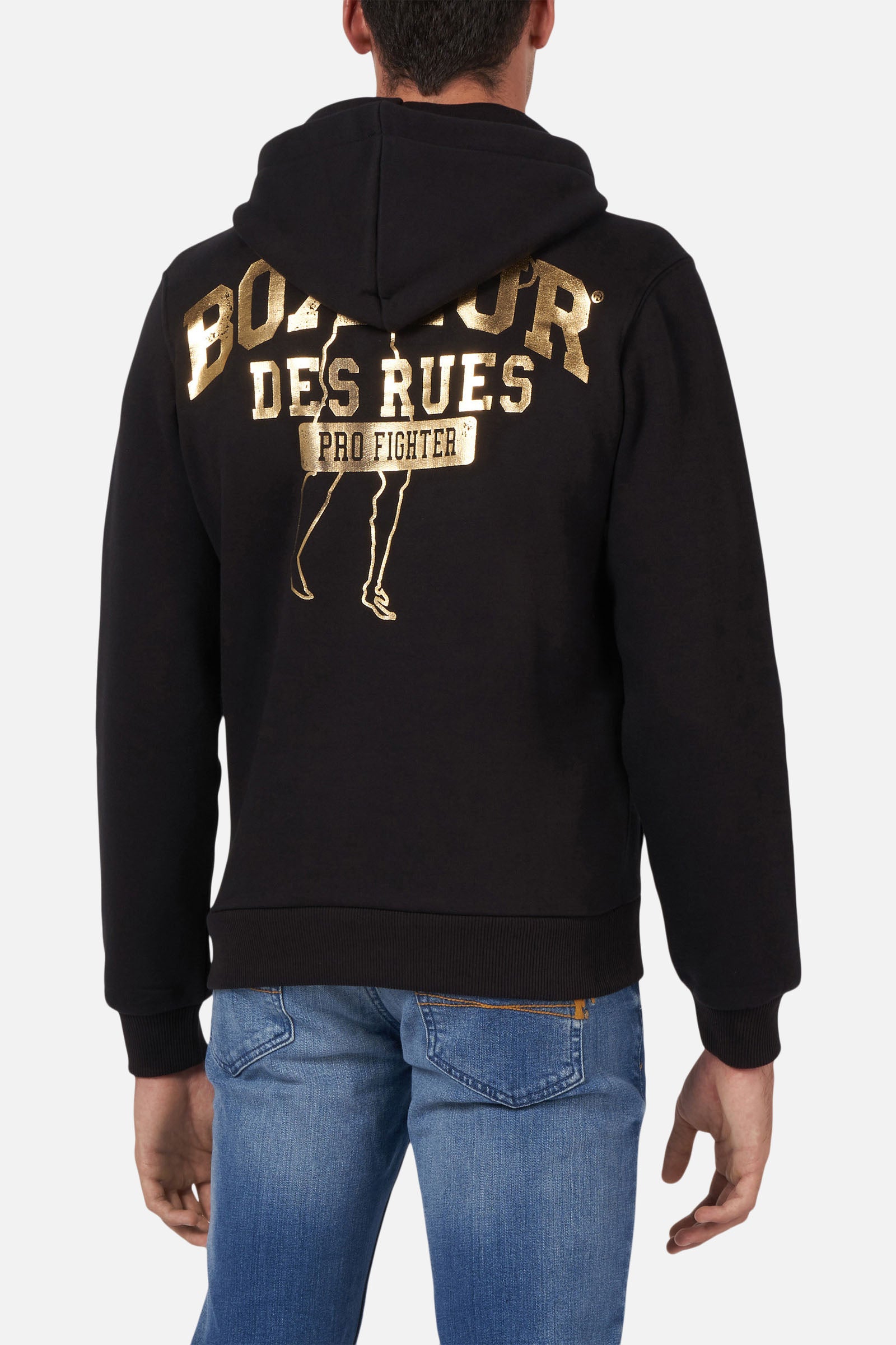 Hooded Full Zip Sweatshirt in Black-Gold