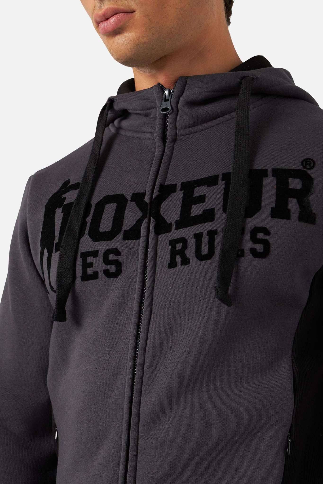 Hooded Full Zip Sweatshirt in Anthracite Sweat Jackets Boxeur des Rues   