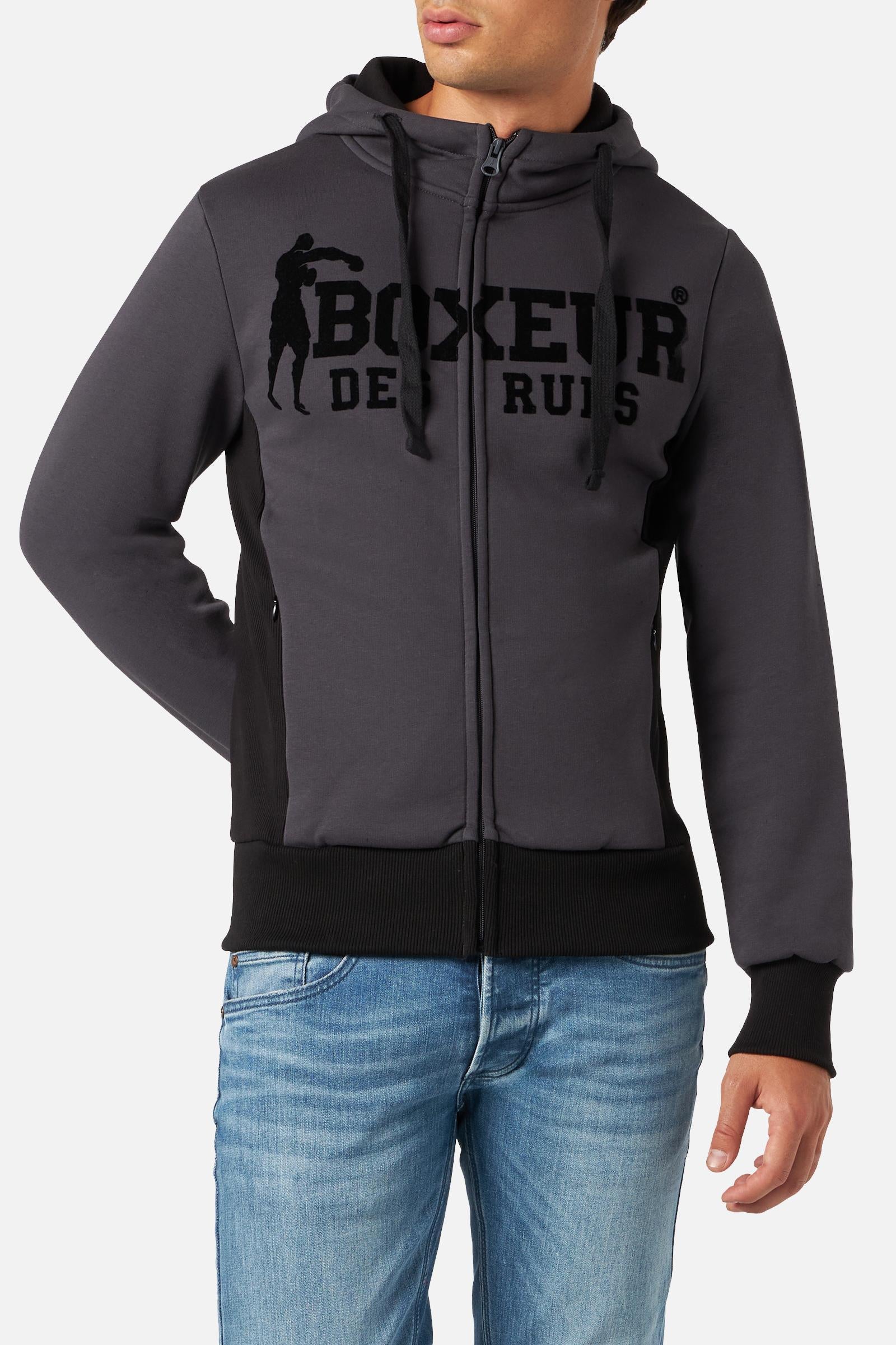 Hooded Full Zip Sweatshirt in Anthracite Sweat Jackets Boxeur des Rues   