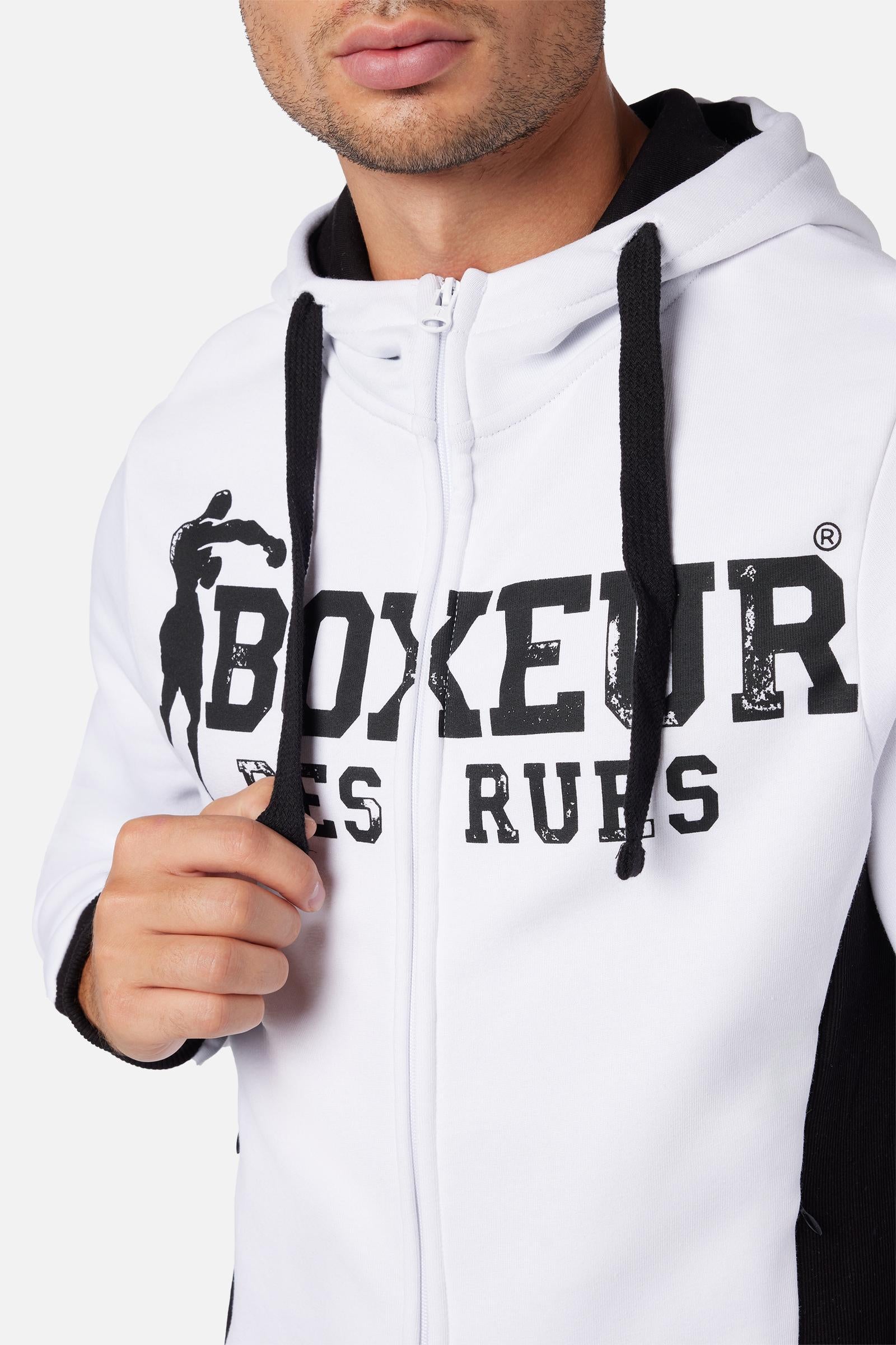 Hooded Full Zip Sweatshirt in Whiteblack Sweat Jackets Boxeur des Rues   