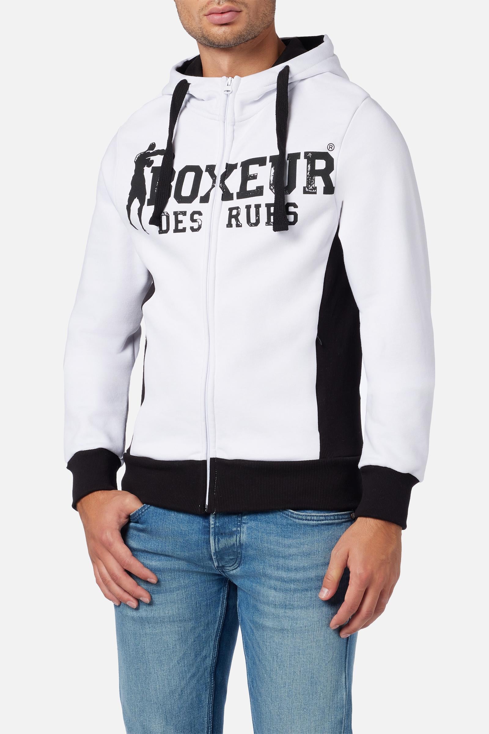 Hooded Full Zip Sweatshirt in Whiteblack Sweat Jackets Boxeur des Rues   