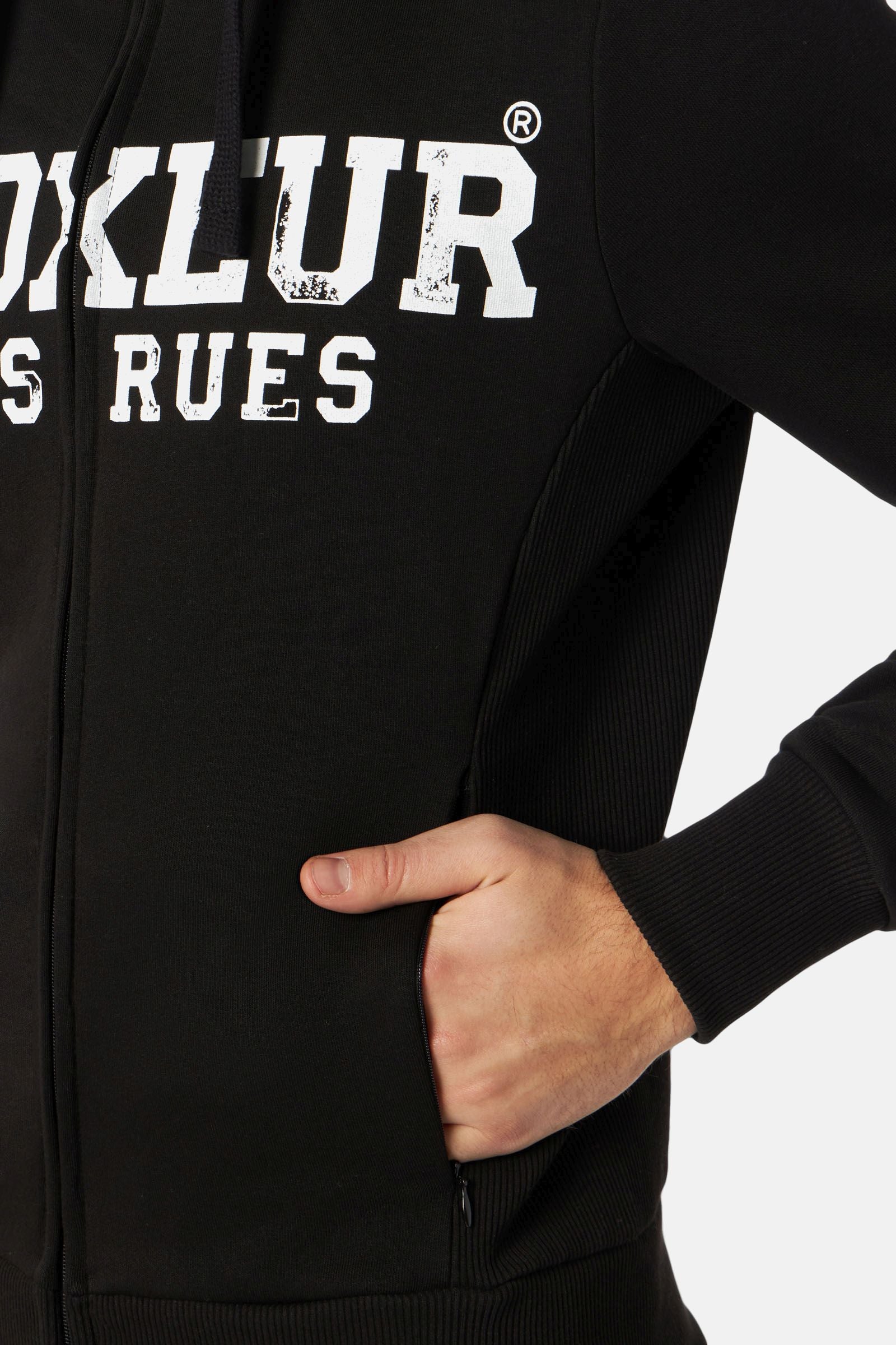 Hooded Full Zip Sweatshirt in Black-White Sweat Jackets Boxeur des Rues   