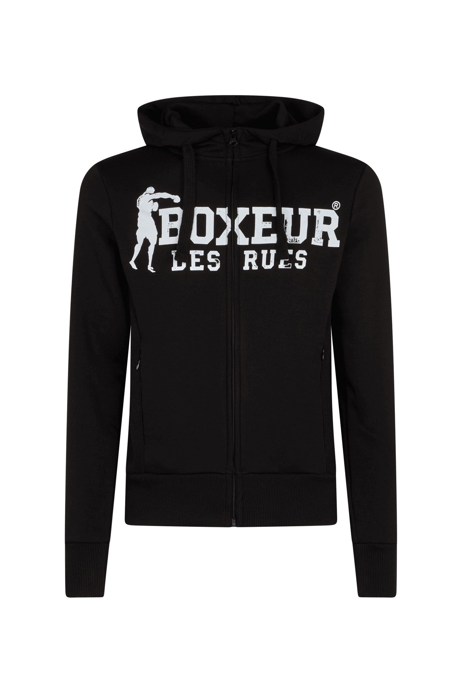 Hooded Full Zip Sweatshirt in Black-White Sweat Jackets Boxeur des Rues   