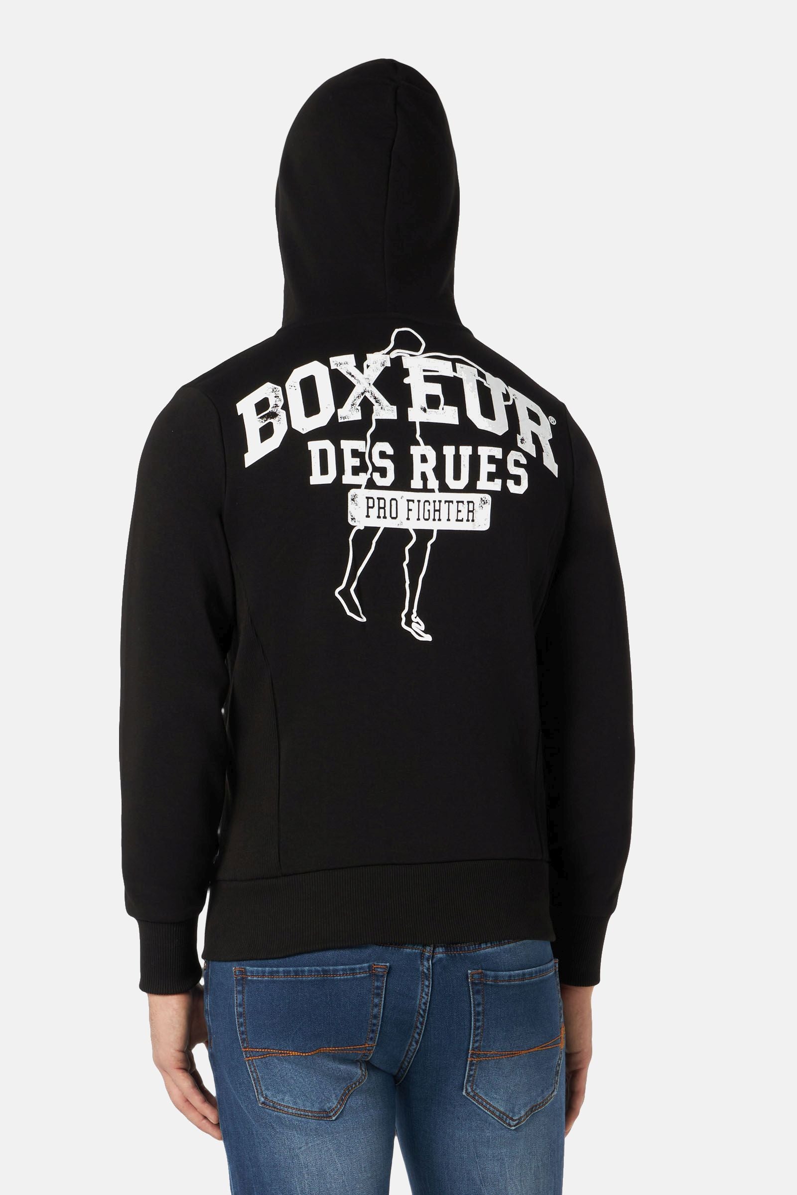 Hooded Full Zip Sweatshirt in Black-White Sweat Jackets Boxeur des Rues   