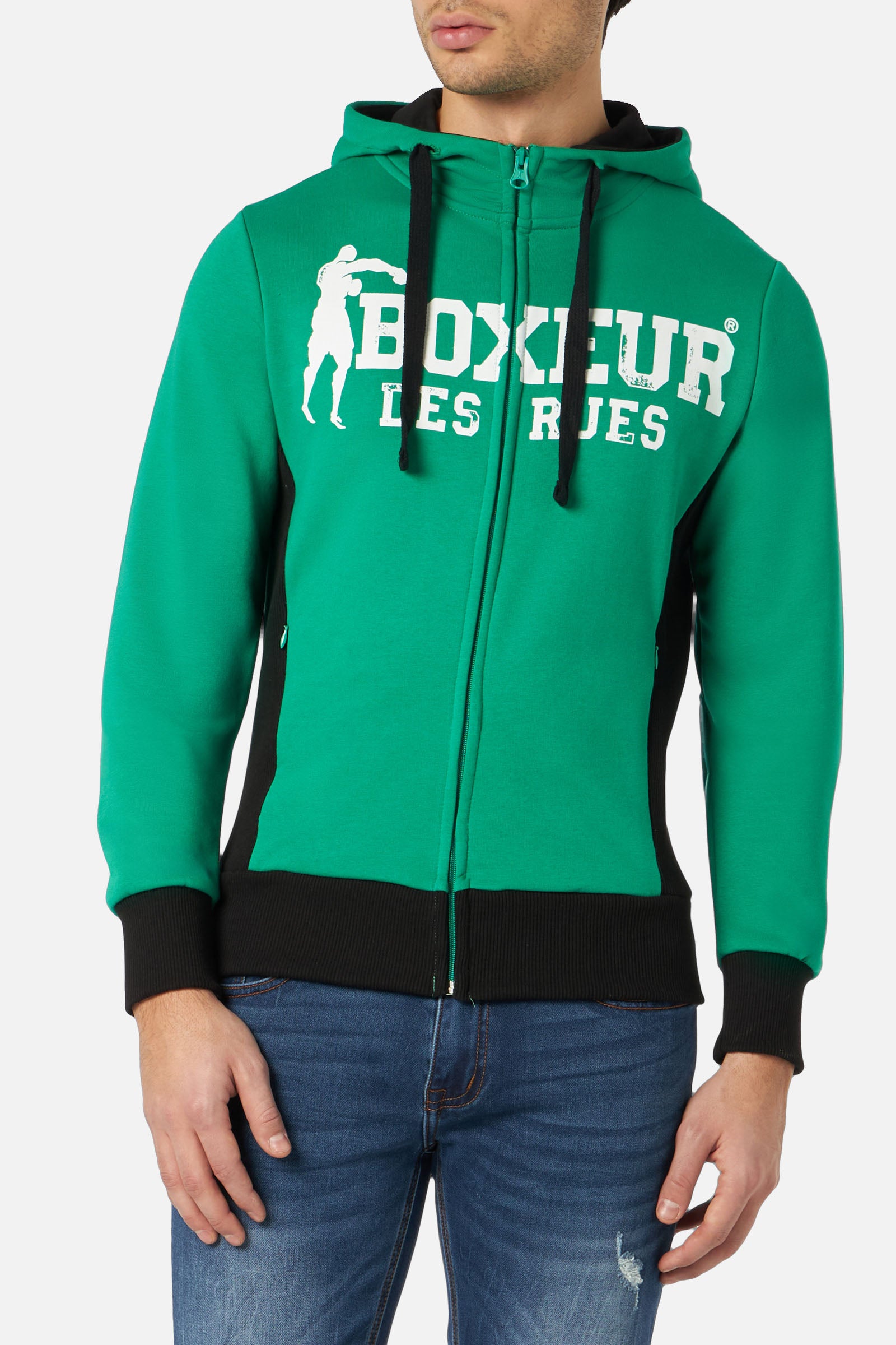 Hooded Full Zip Sweatshirt in Green Sweatjackets Boxeur des Rues   