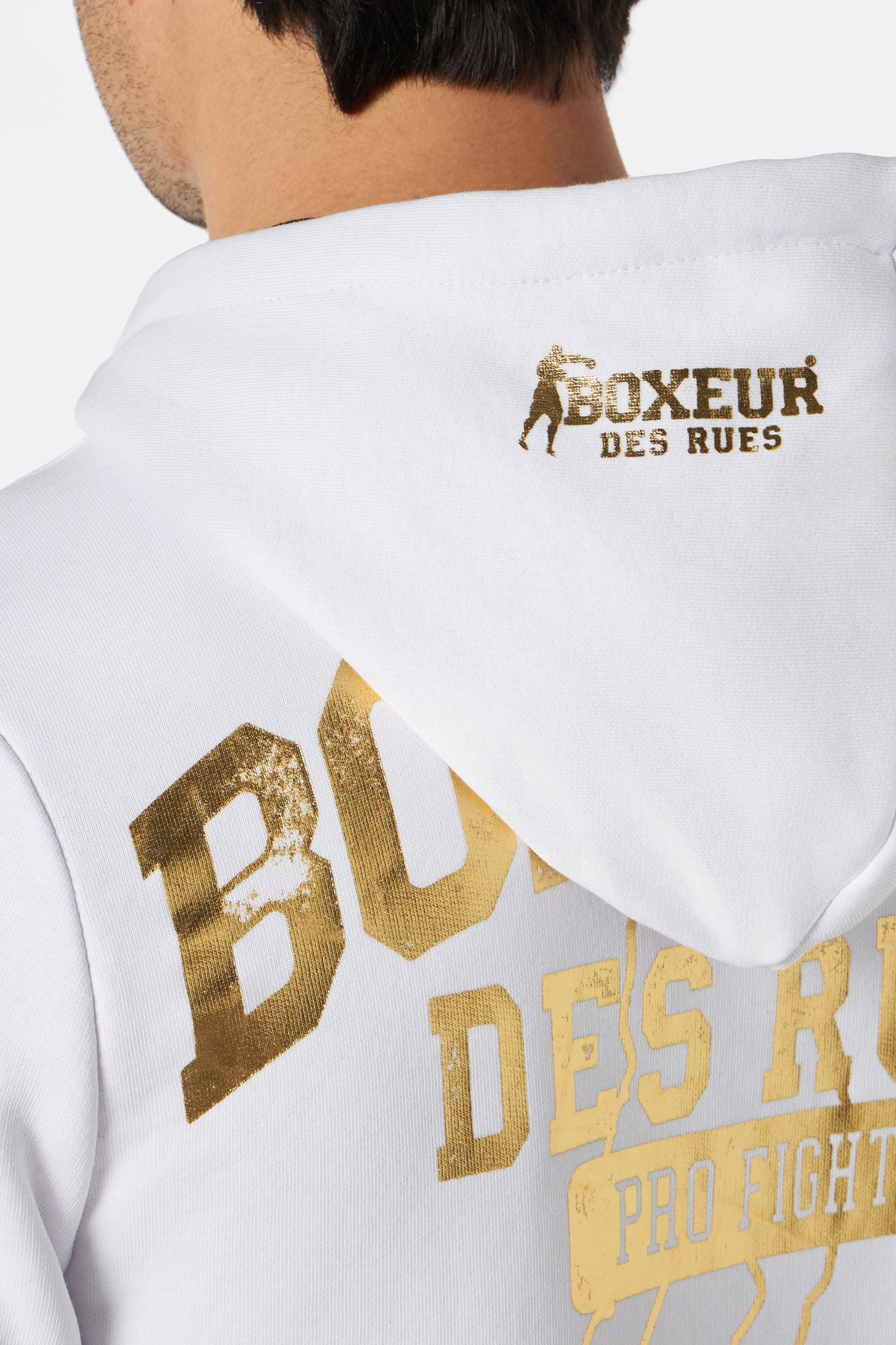 Hooded Full Zip Sweatshirt in White-Gold Sweat Jackets Boxeur des Rues   