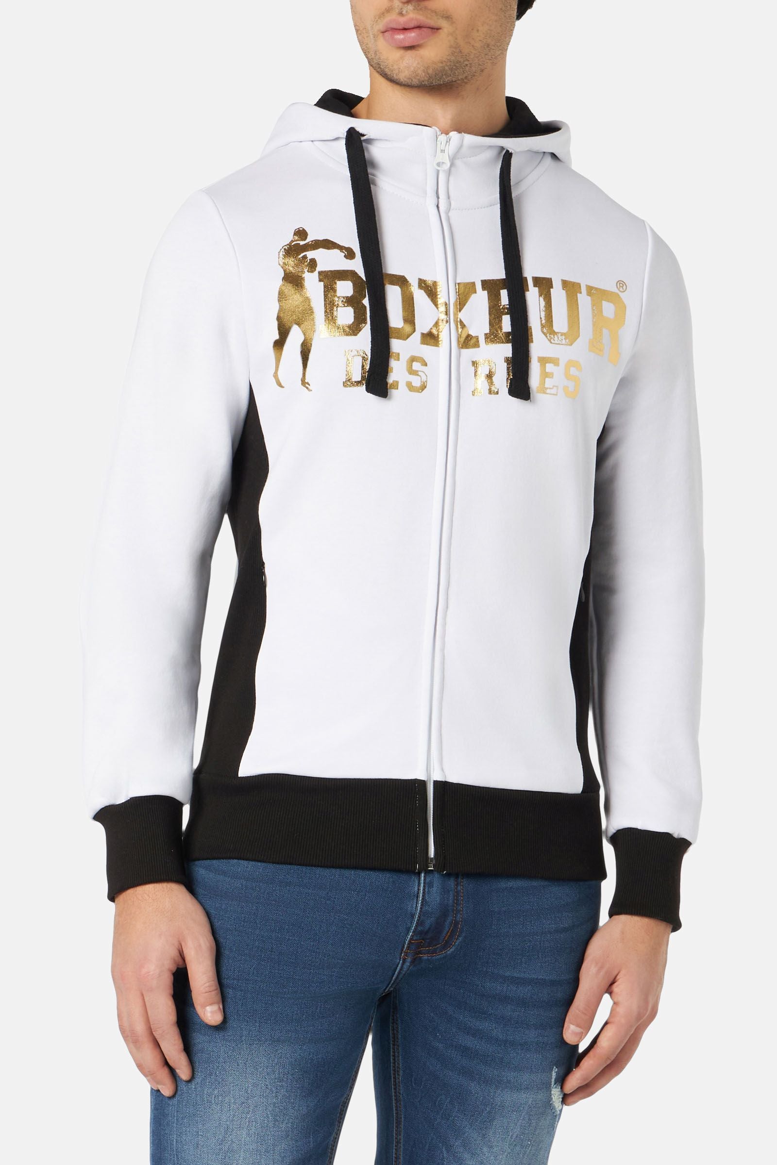 Hooded Full Zip Sweatshirt in White Gold Boxeur des Rues Switzerland