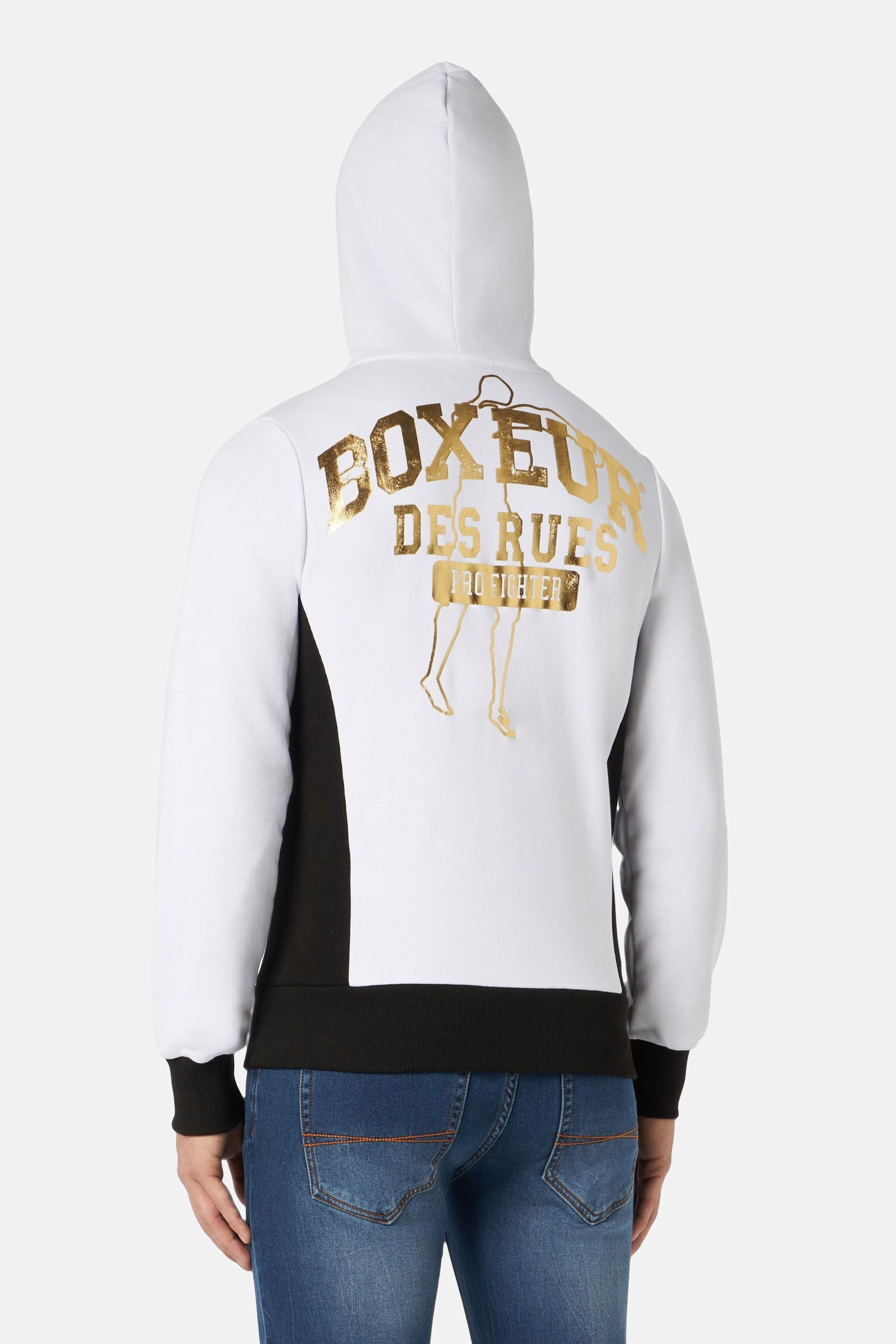 Hooded Full Zip Sweatshirt in White-Gold Sweat Jackets Boxeur des Rues   