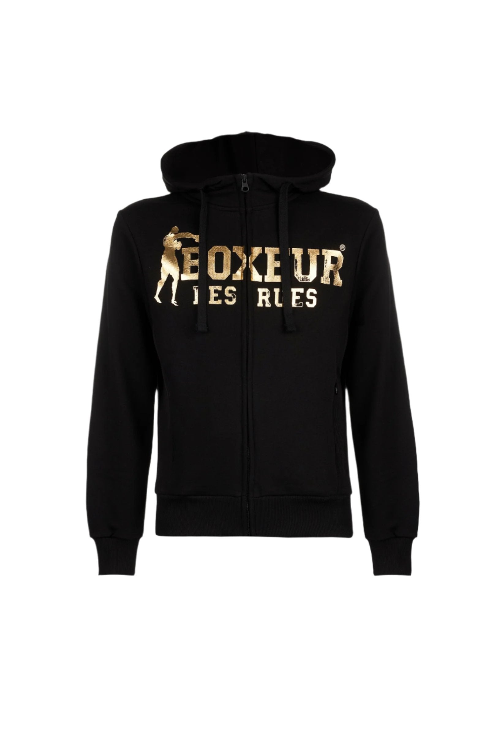 Hooded Full Zip Sweatshirt in Black-Gold Sweat Jackets Boxeur des Rues   