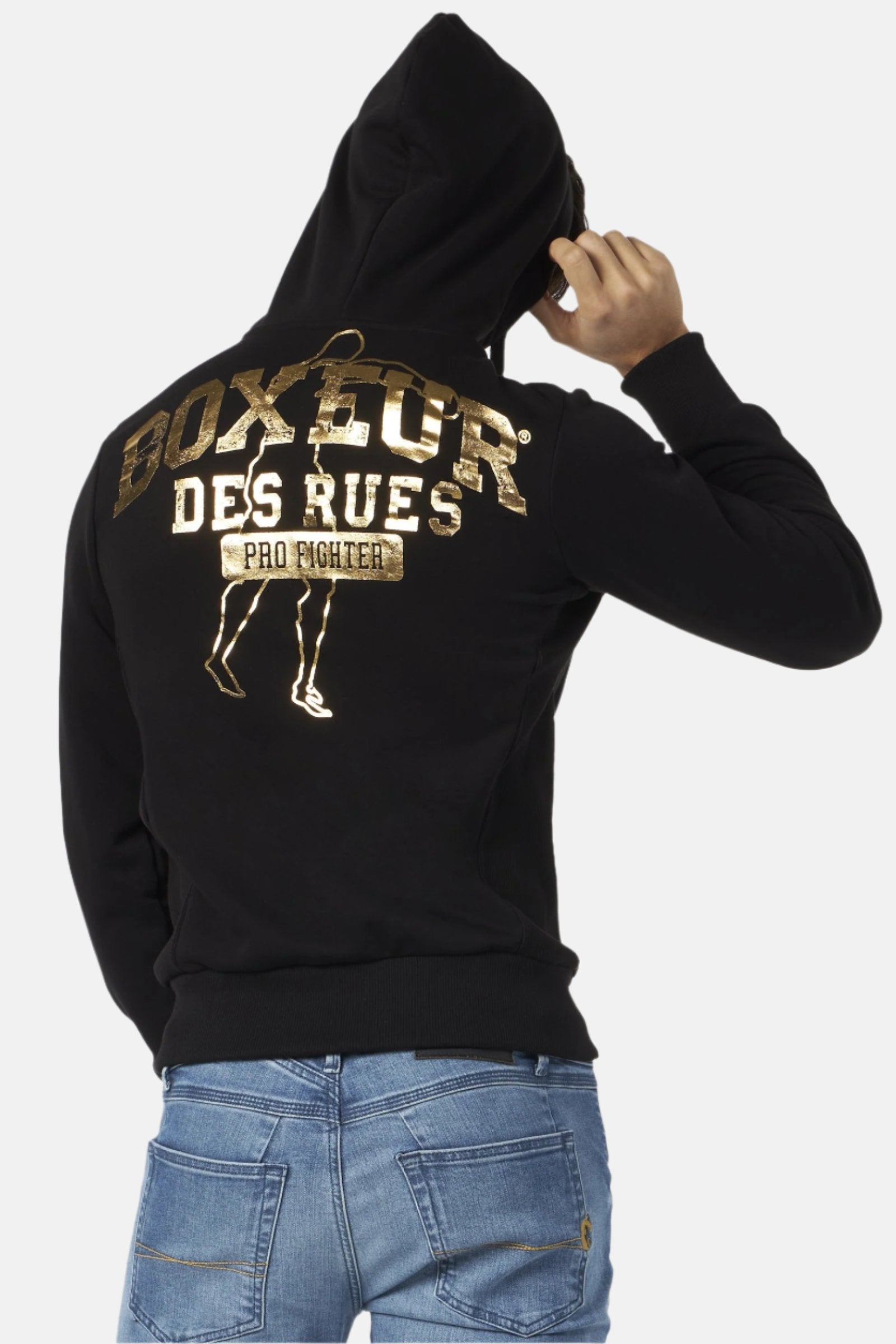 Hooded Full Zip Sweatshirt in Black-Gold Sweat Jackets Boxeur des Rues   