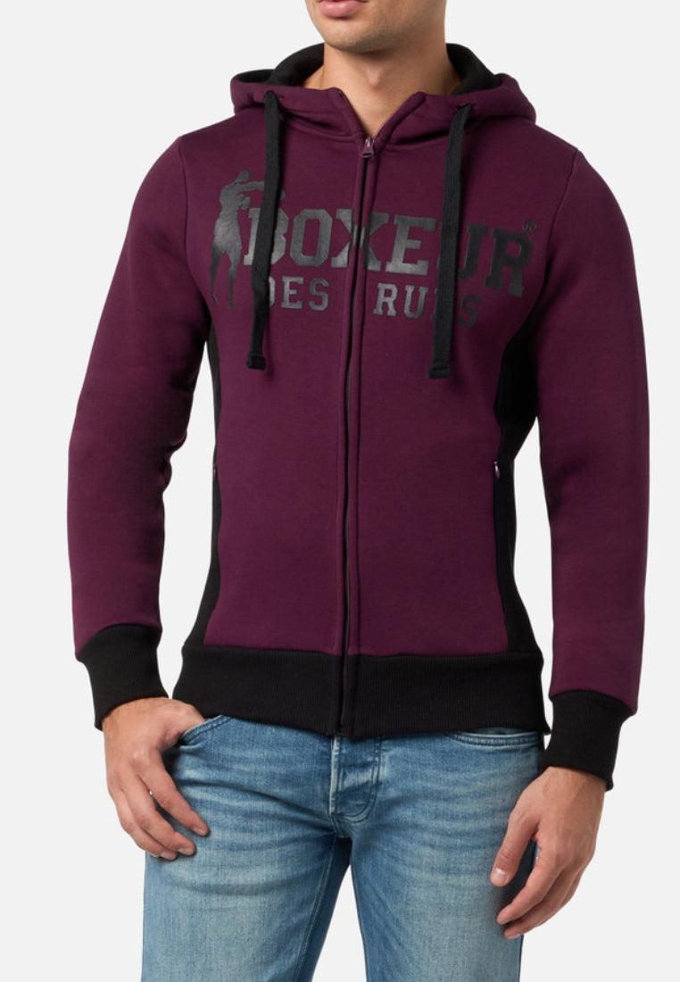 Hooded Full Zip Sweatshirt in Wine Sweatjackets Boxeur des Rues   