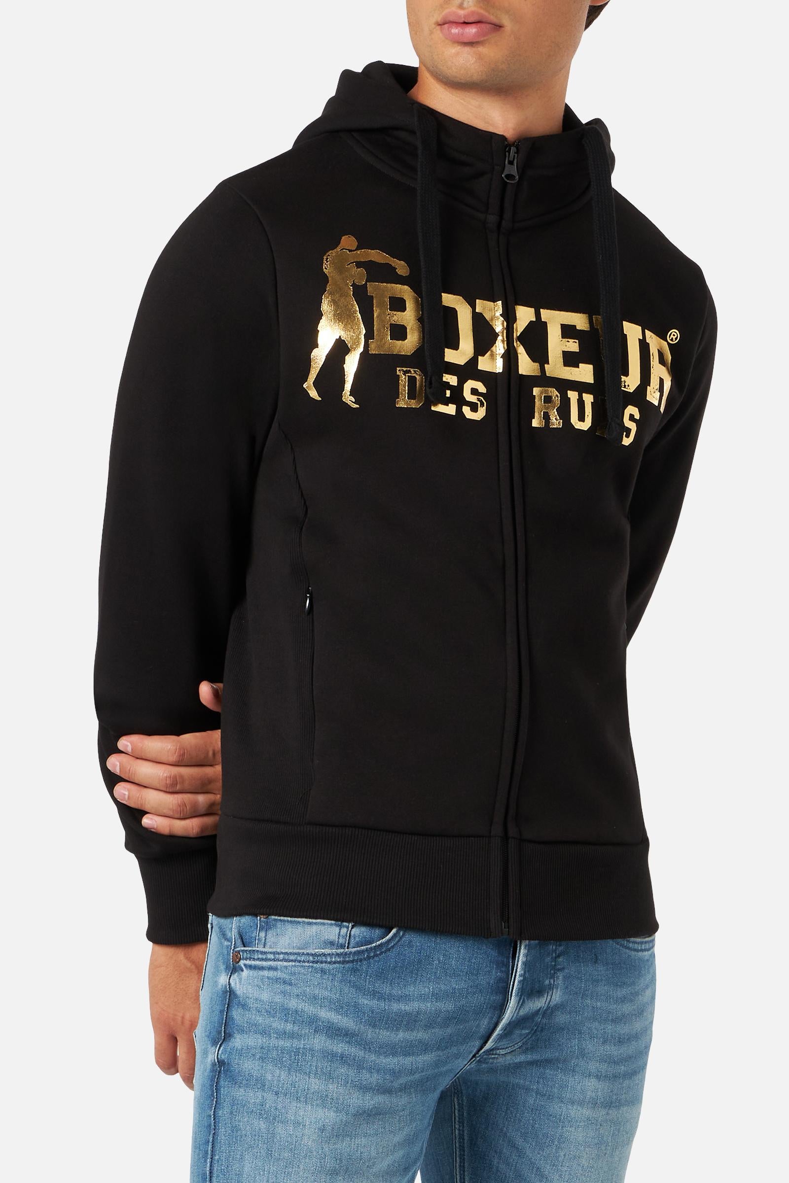 Hooded Full Zip Sweatshirt in Black-Gold Sweat Jackets Boxeur des Rues