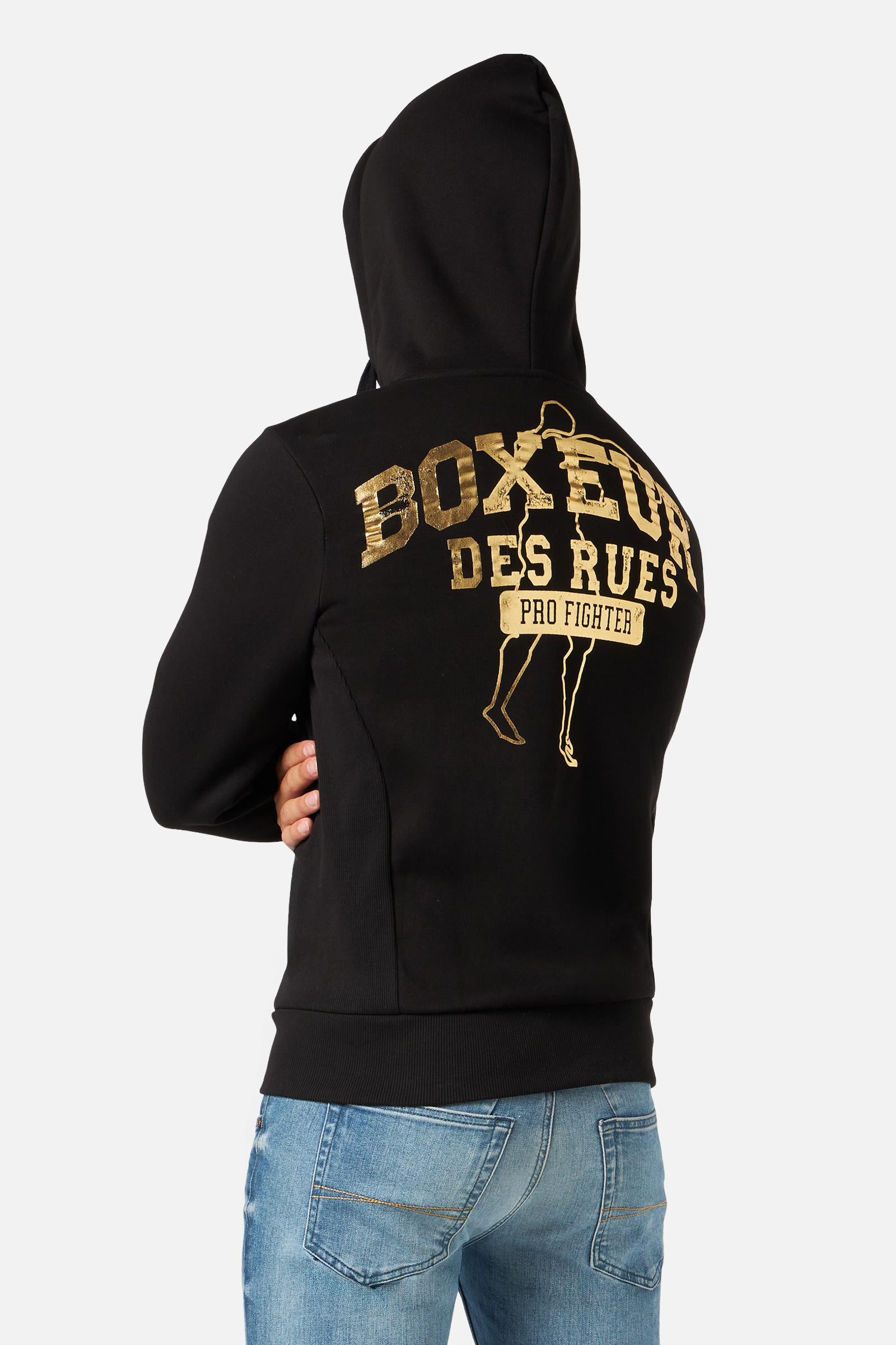 Hooded Full Zip Sweatshirt in Black-Gold Sweat Jackets Boxeur des Rues