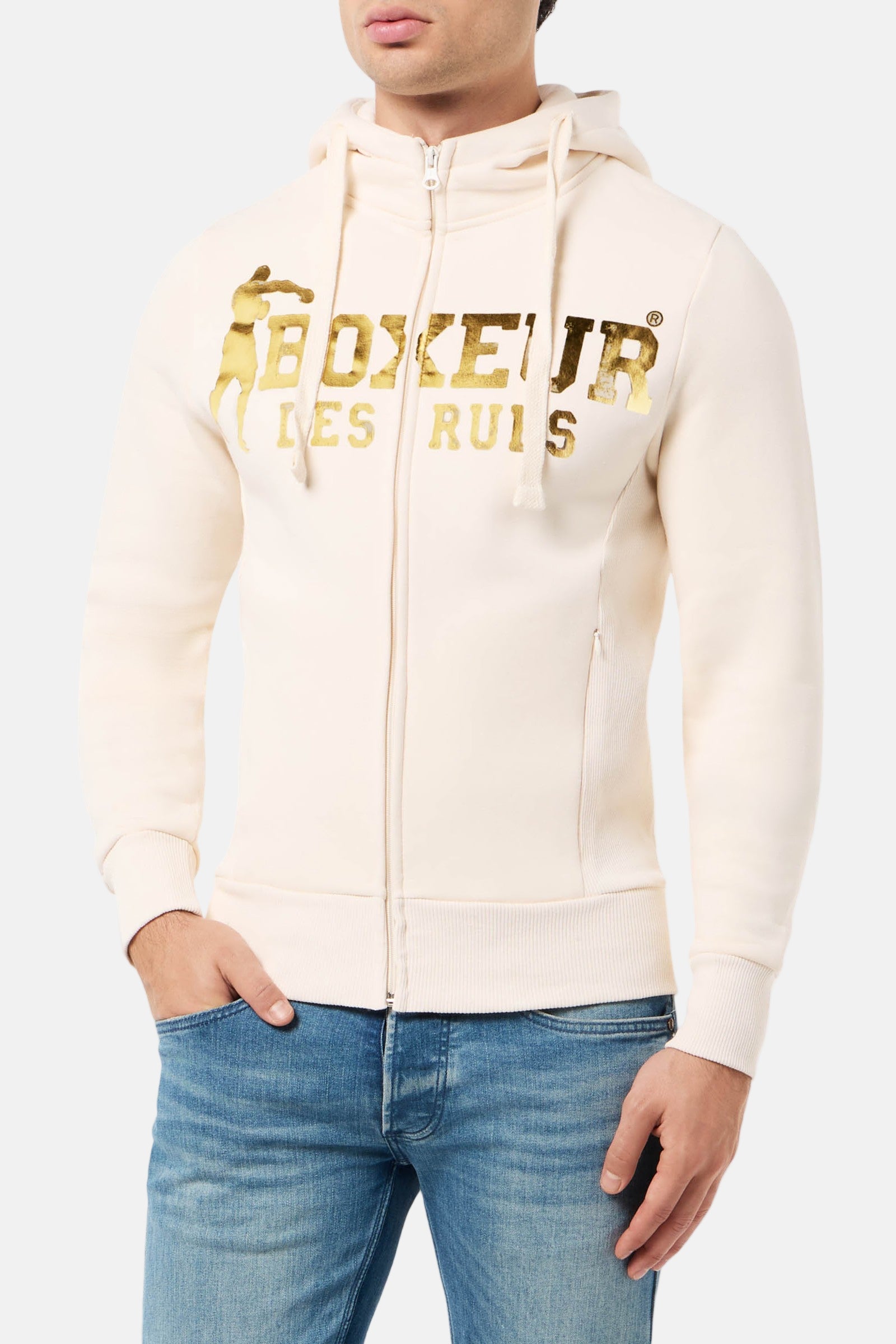 Hooded full zip sweatshirt in butter