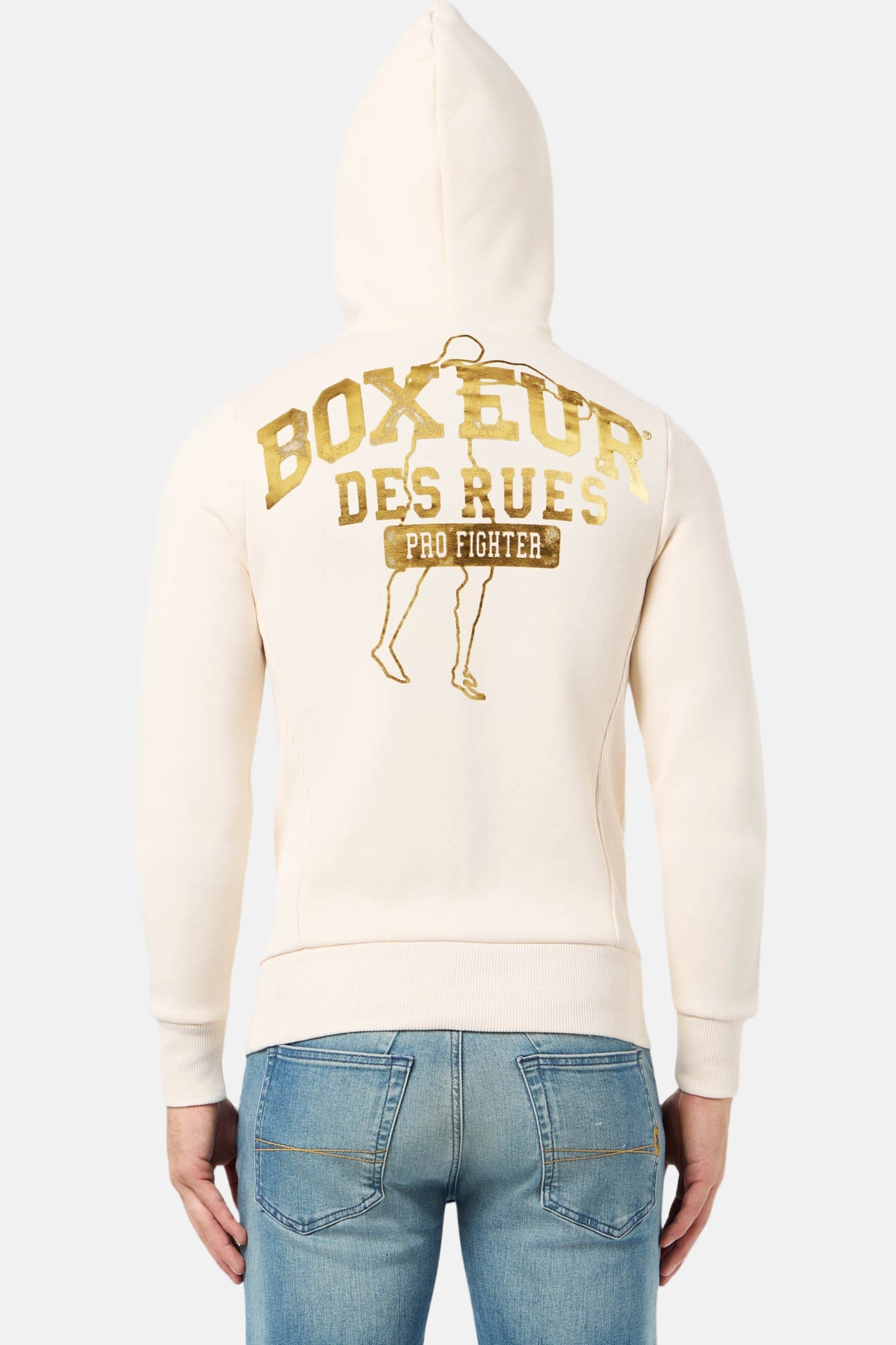 Hooded full zip sweatshirt in butter