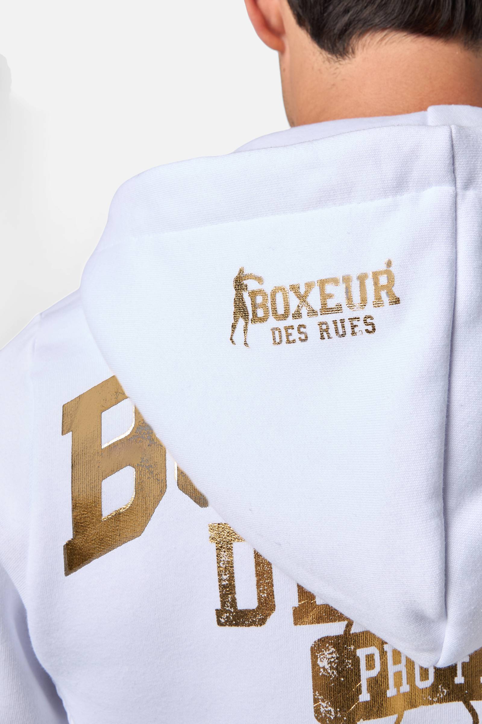 Hooded Full Zip Sweatshirt in White-Gold Sweat Jackets Boxeur des Rues