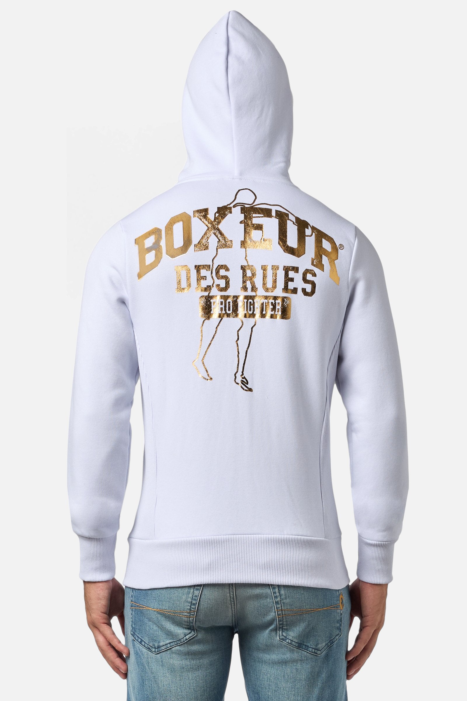 Hooded Full Zip Sweatshirt in White-Gold Sweat Jackets Boxeur des Rues
