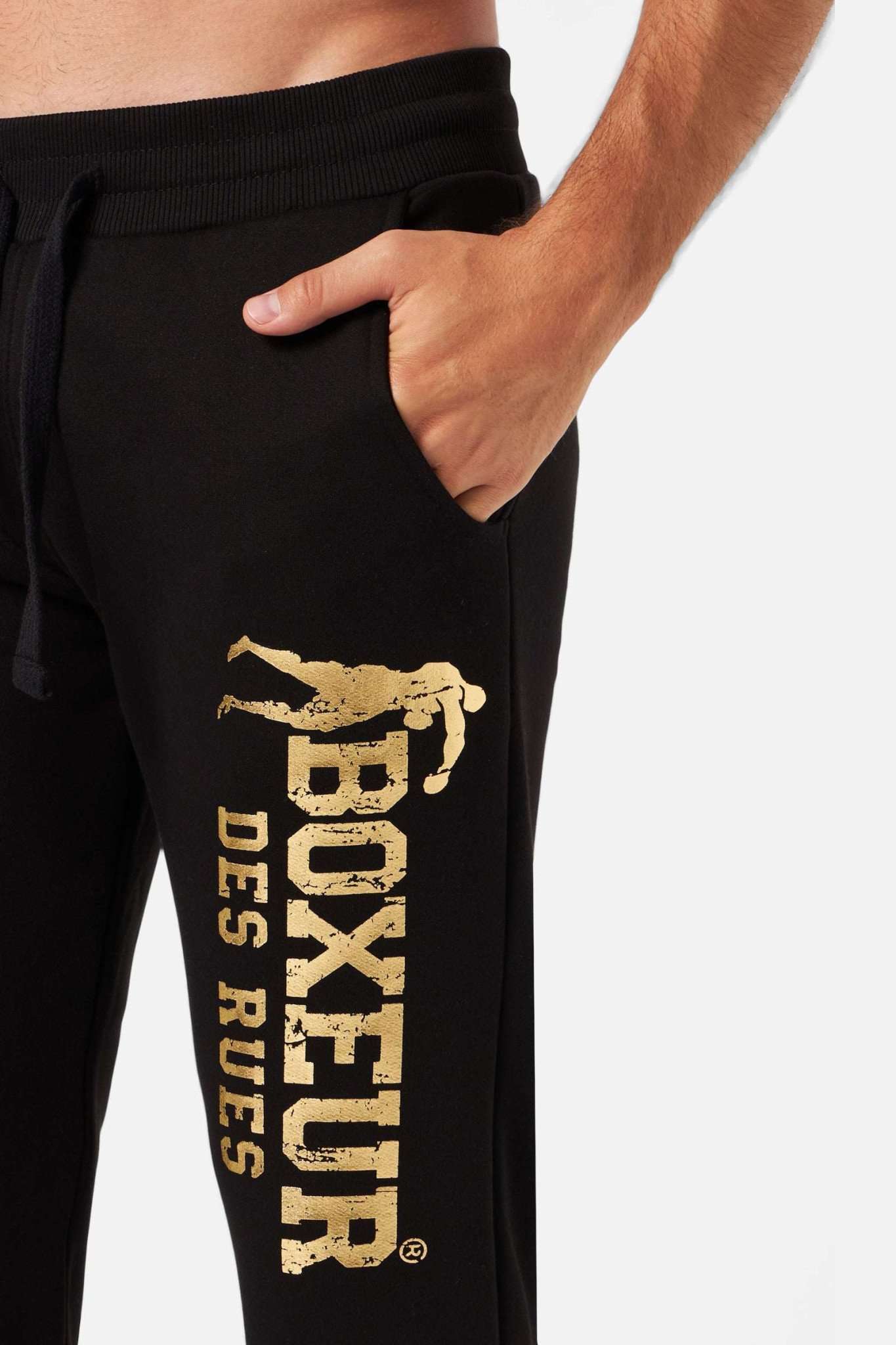 Slim Fit Sweatpant With Logo in Black-Gold Pants Boxeur des Rues   