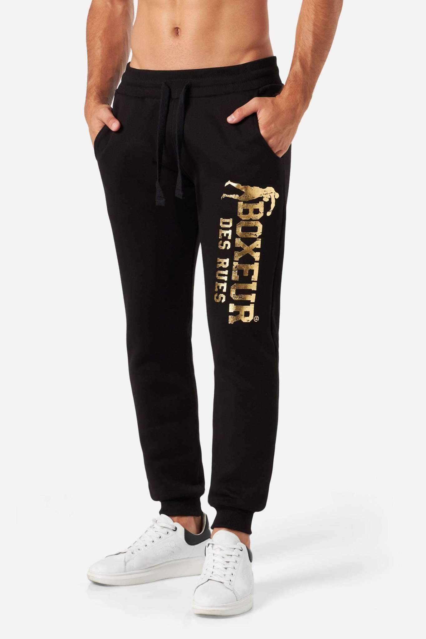 Slim Fit Sweatpant With Logo in Black-Gold Pants Boxeur des Rues   