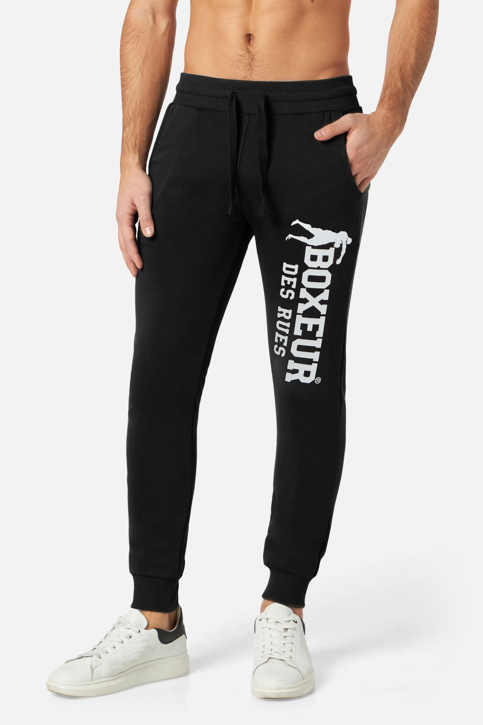 Man Long Sweatpants with Logo in Black-White Pants Boxeur des Rues   