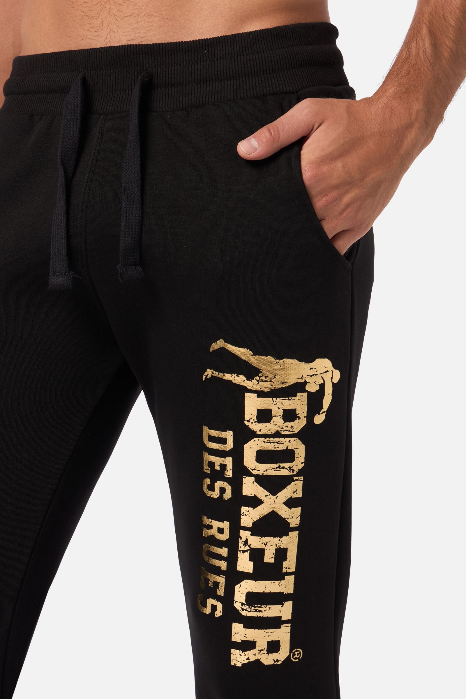 Slim Fit Sweatpant With Logo in Black-Gold Pants Boxeur des Rues   