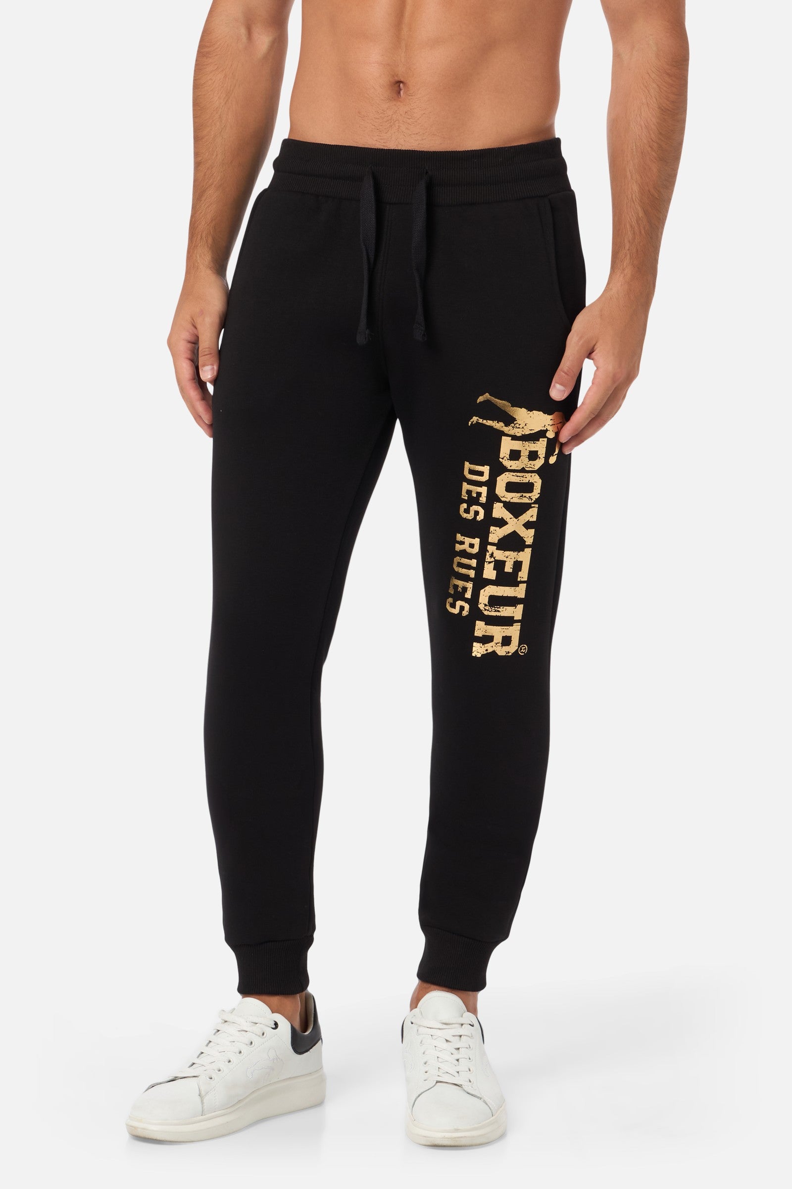 Slim Fit Sweatpant With Logo in Black-Gold Pants Boxeur des Rues   