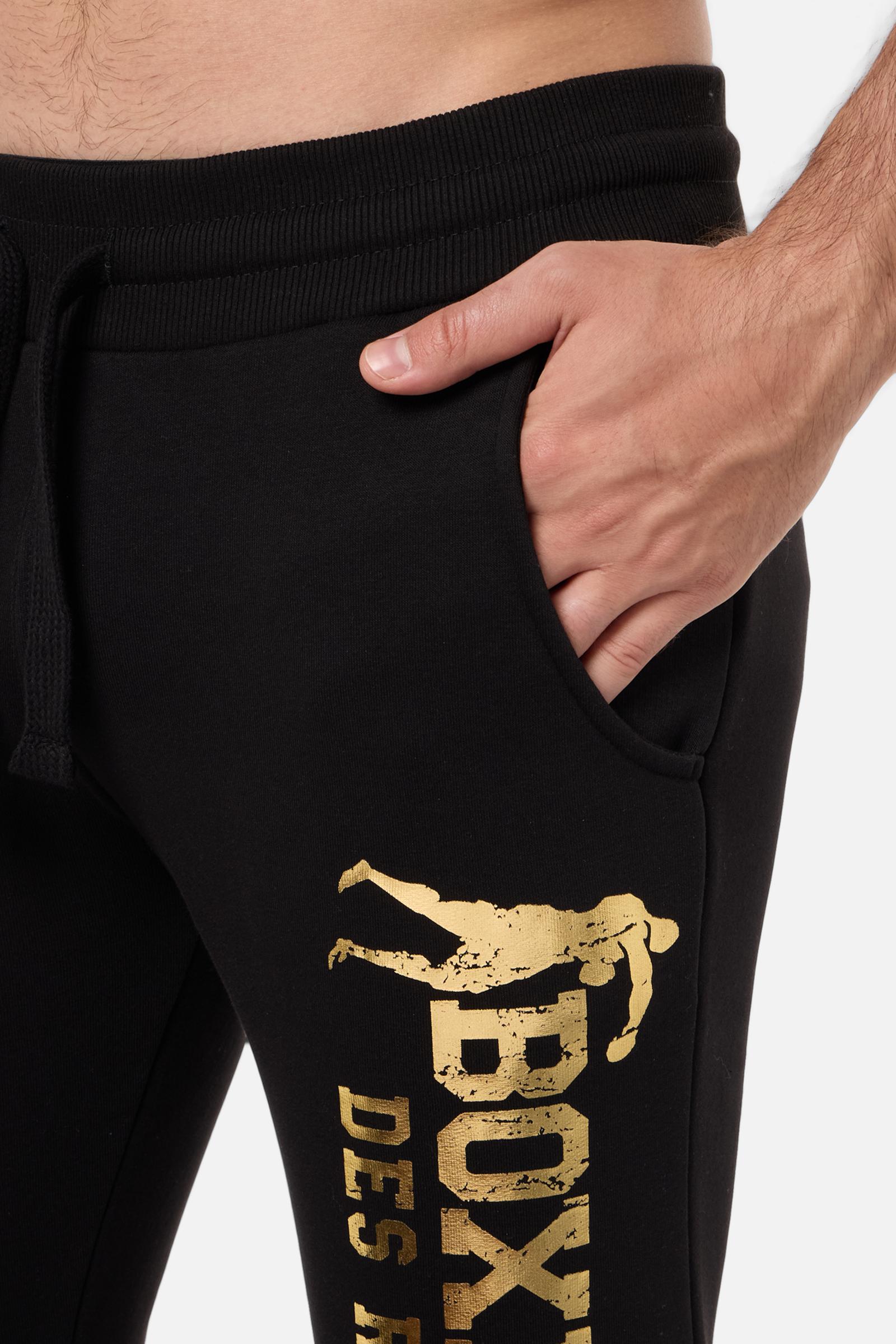 Slim Fit Sweatpant With Logo in Black-Gold Pants Boxeur des Rues