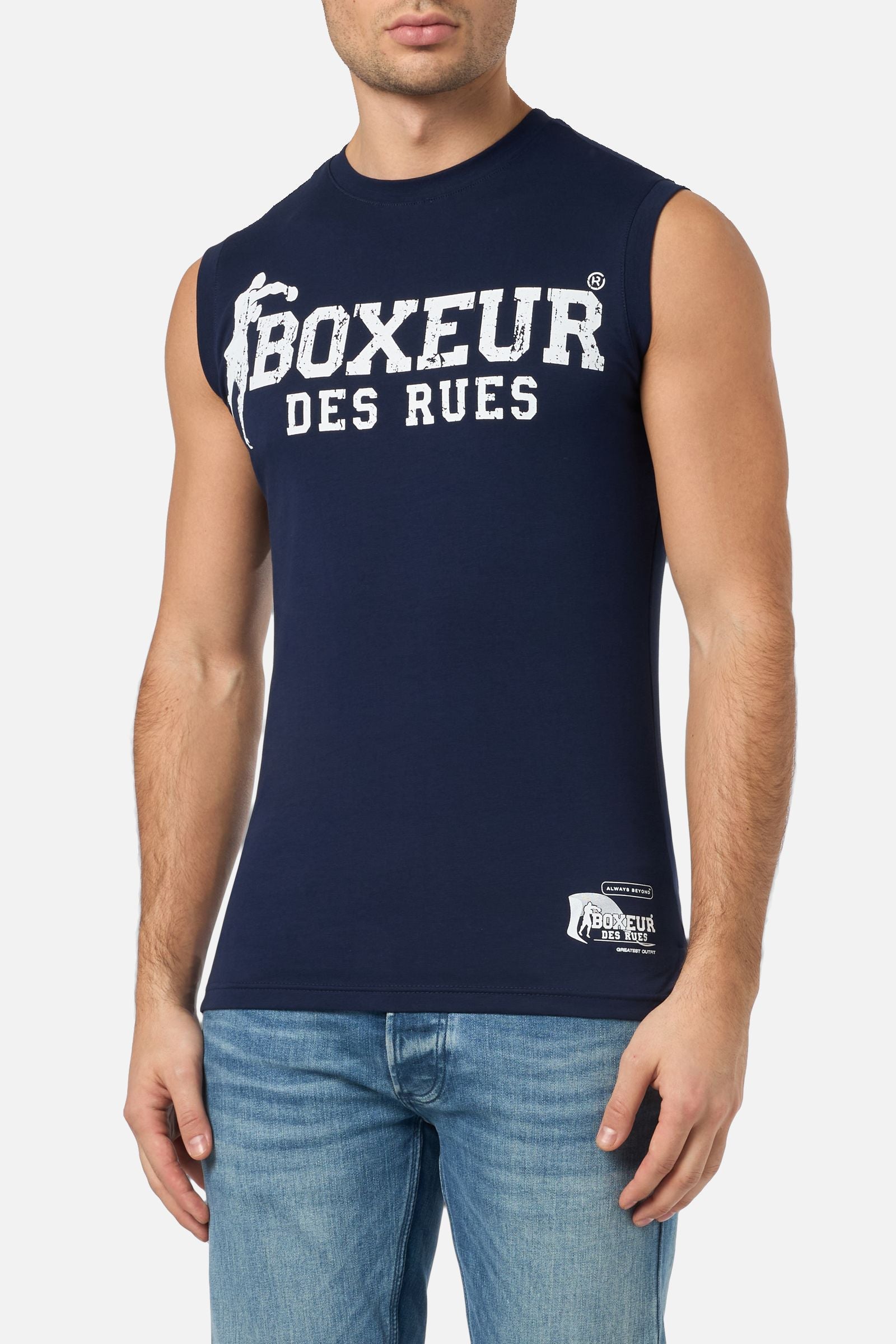 Basic Printed Tank Top in Navy Tops Boxeur des Rues   