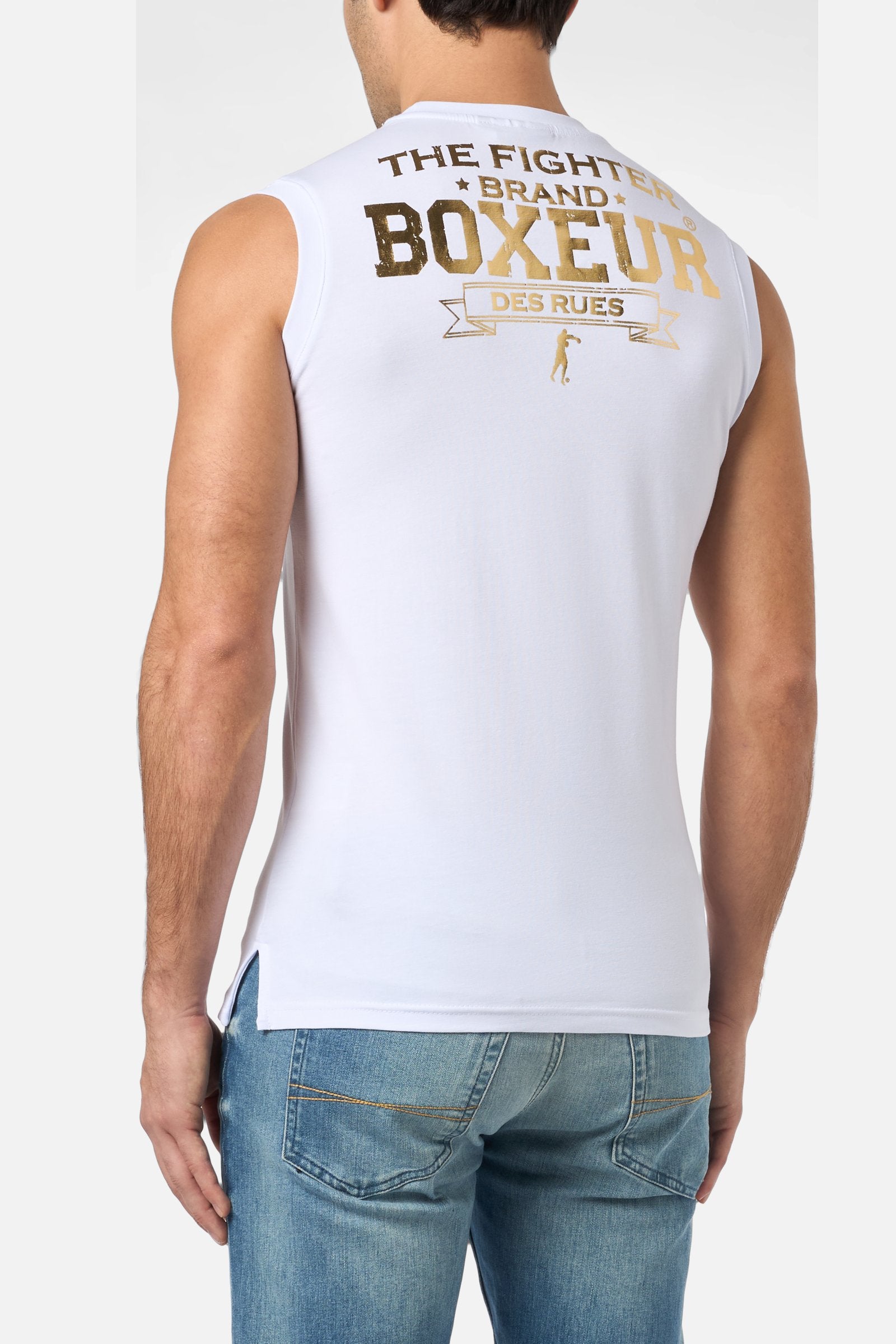 Basic Printed Tank Top in White-Gold Tops Boxeur des Rues   