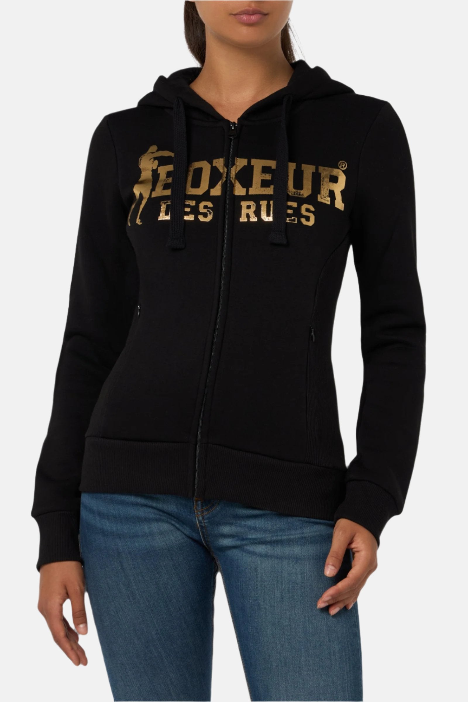 Basic Logo Full Zip Sweatshirt in Black-Gold Sweat Jackets Boxeur des Rues   