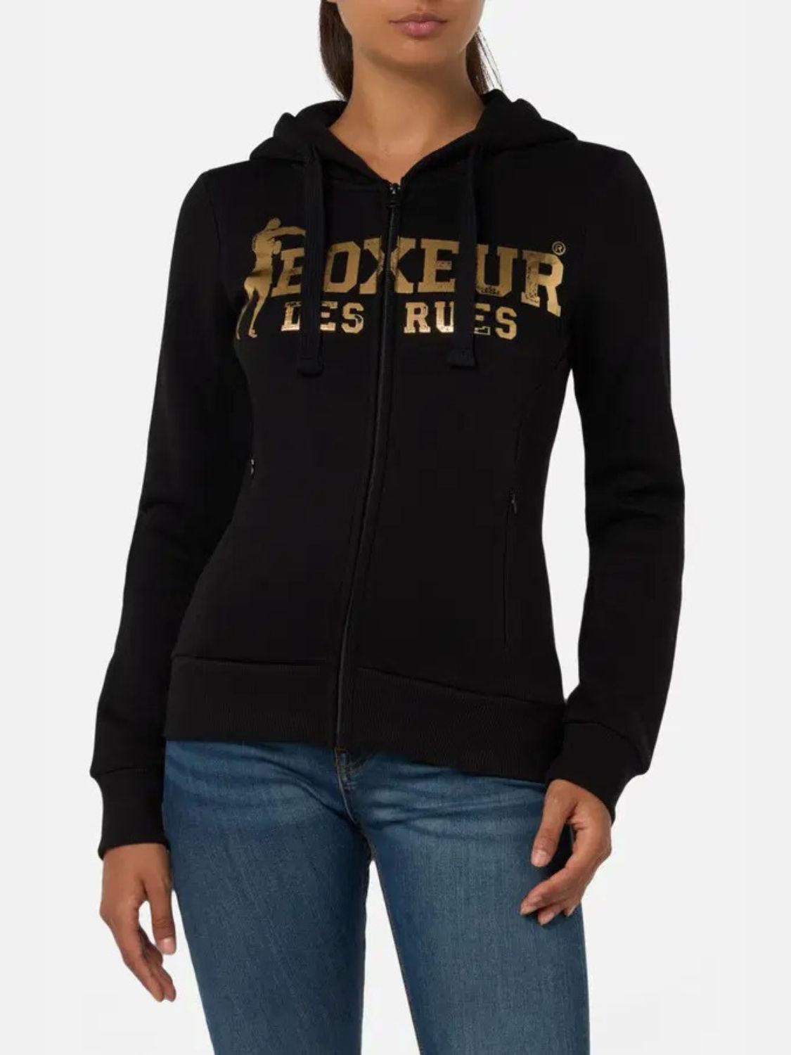Basic Logo Full Zip Sweatshirt in Black-Gold Sweat Jackets Boxeur des Rues