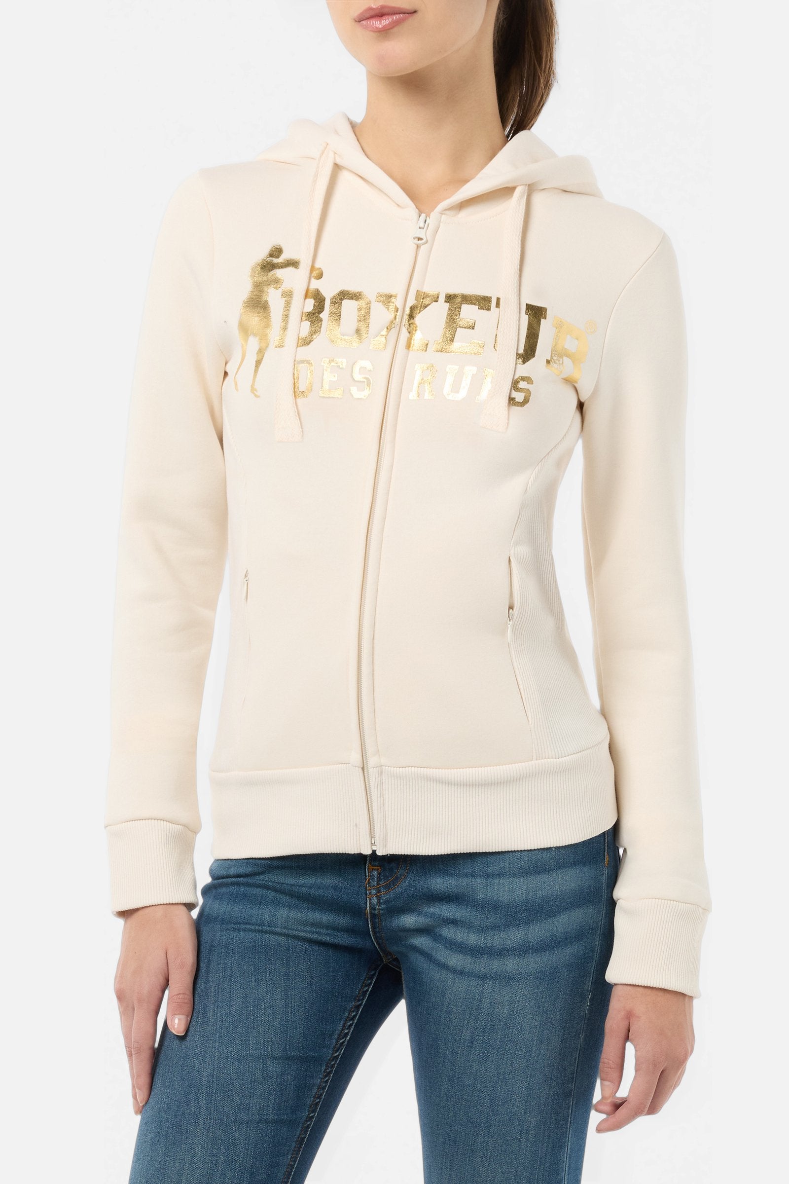 Basic Logo Full Zip Sweatshirt in Butter
