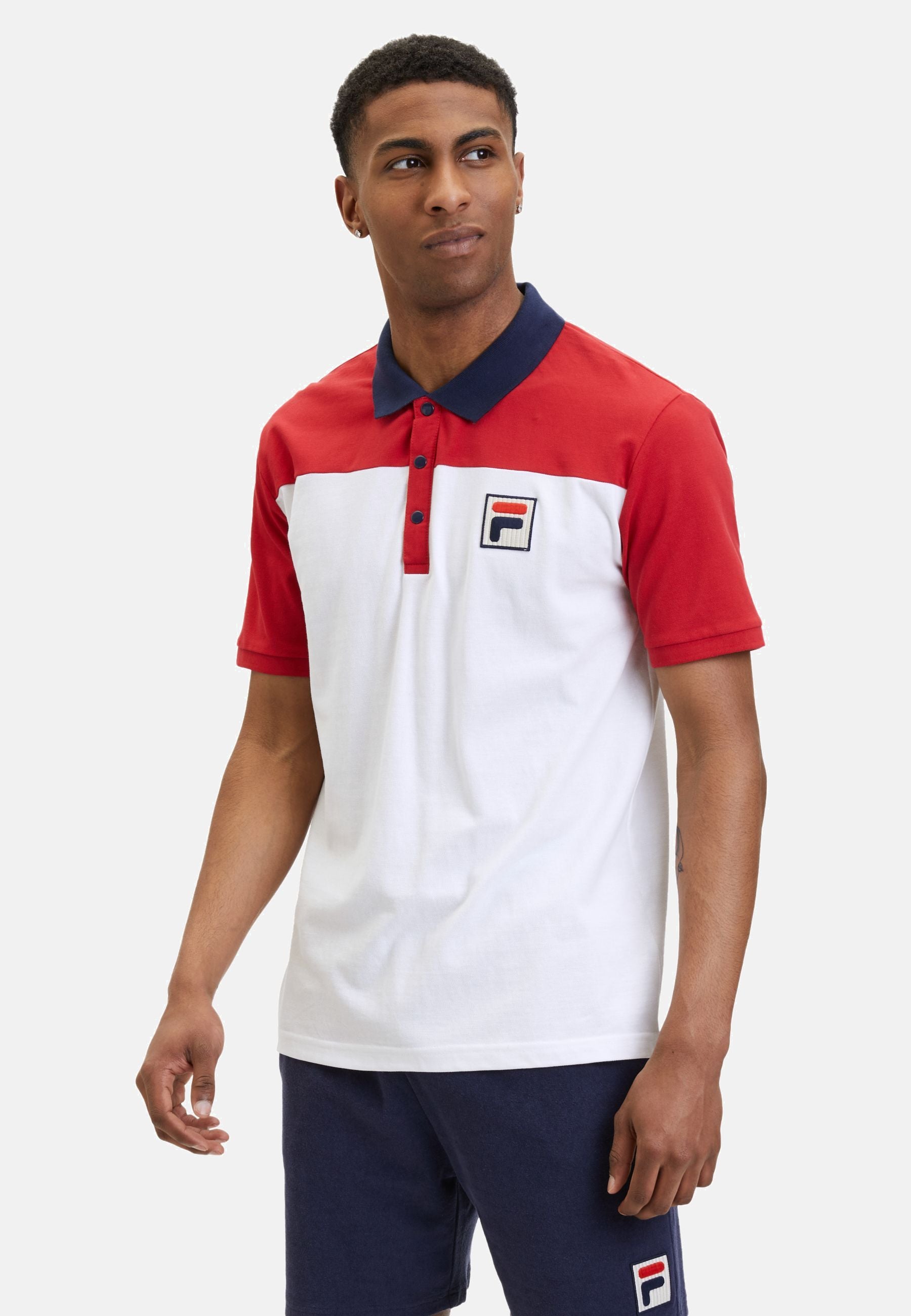 Lianshan Blocked Polo Shirt in Bright White True Red Polos Fila   