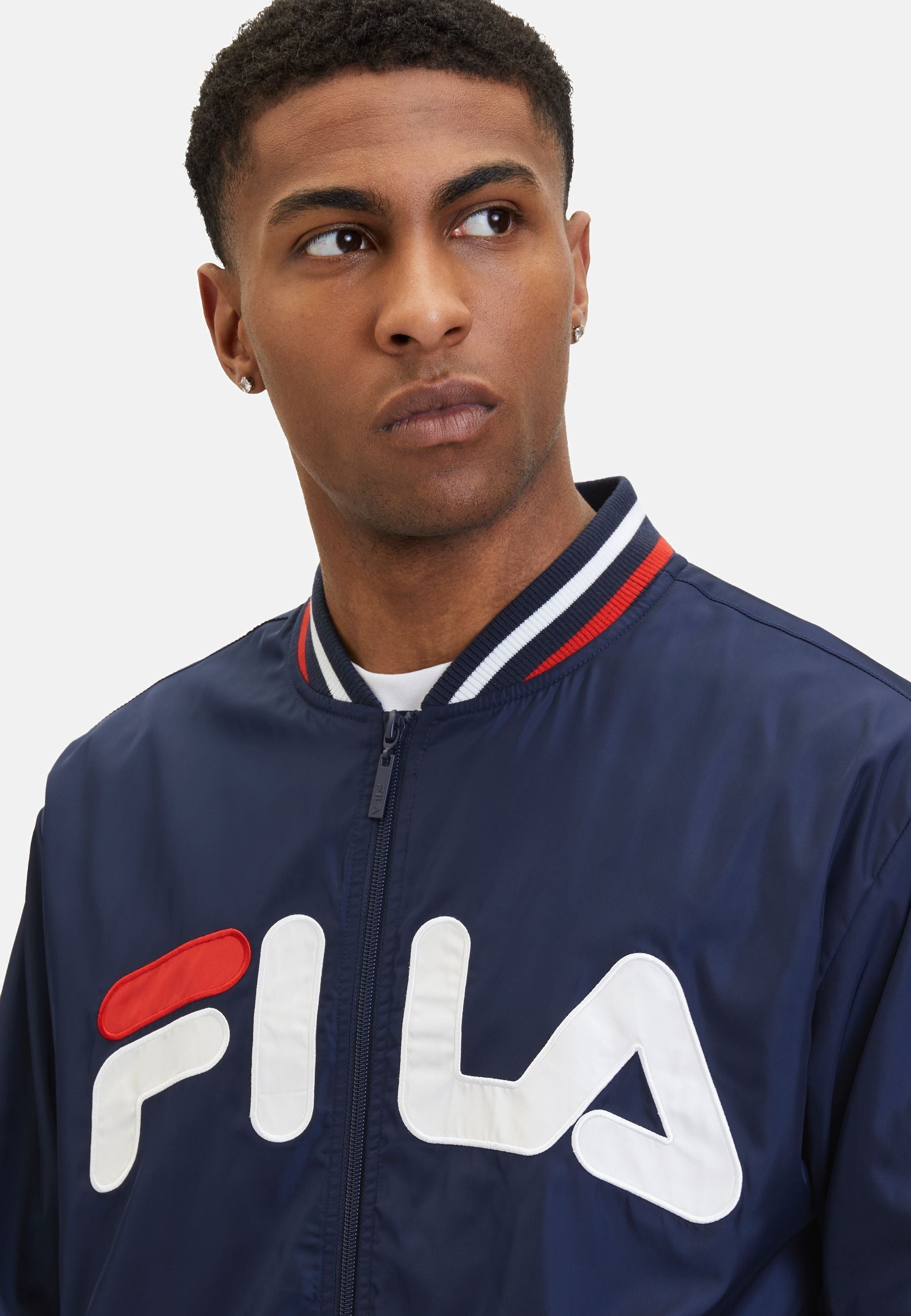 Logrono Logo Bomber Jacket in Black Iris Jackets Fila   