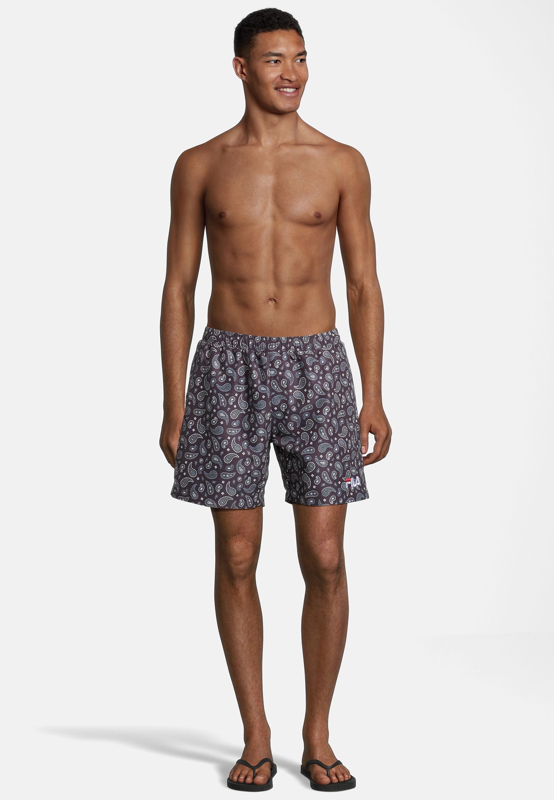 Seoul AOP Beach Shorts in Black Paisley AOP Swimming Trunks Fila   