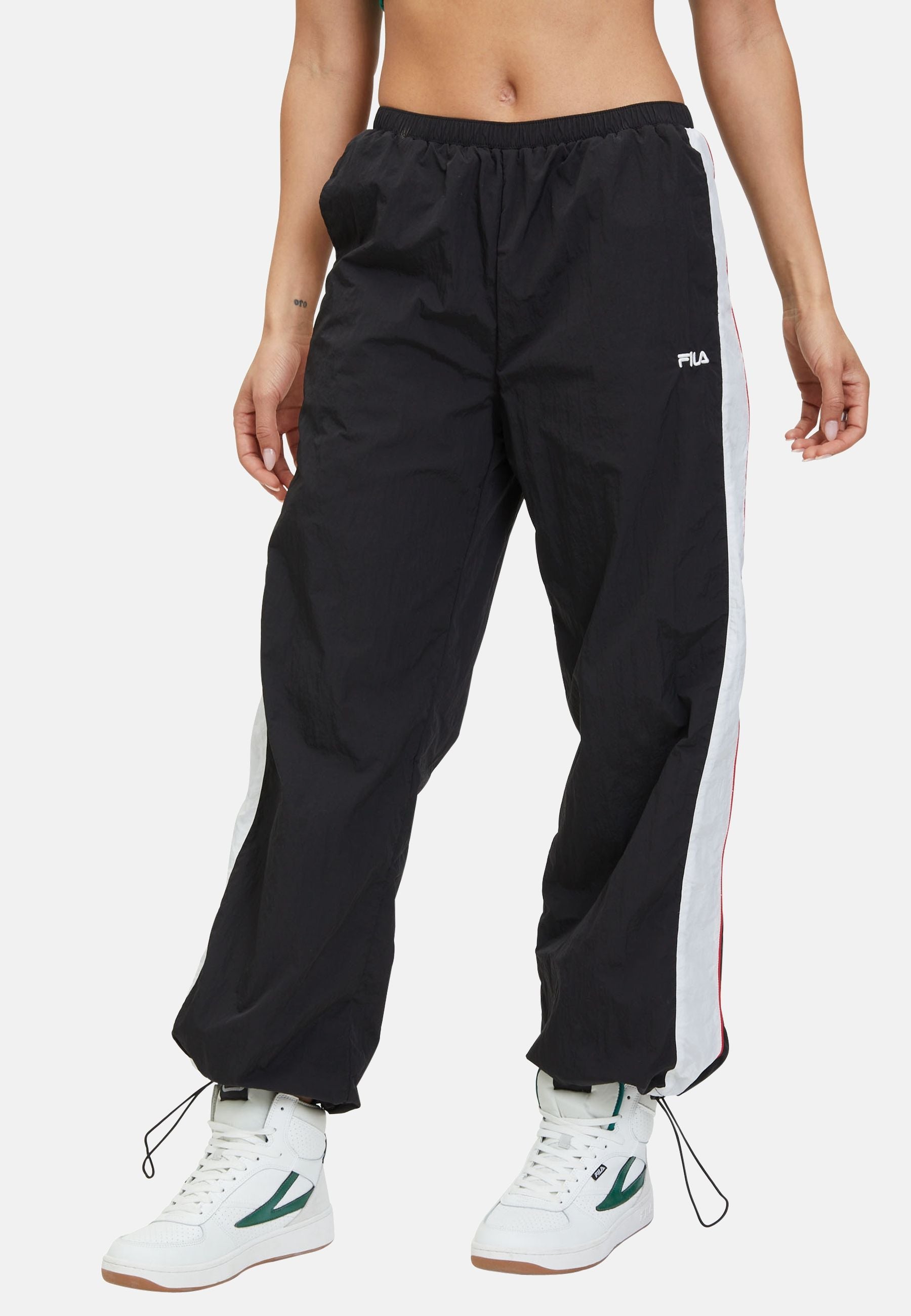 Lages Oversized Track Pants in Black Bright White Pants Fila   