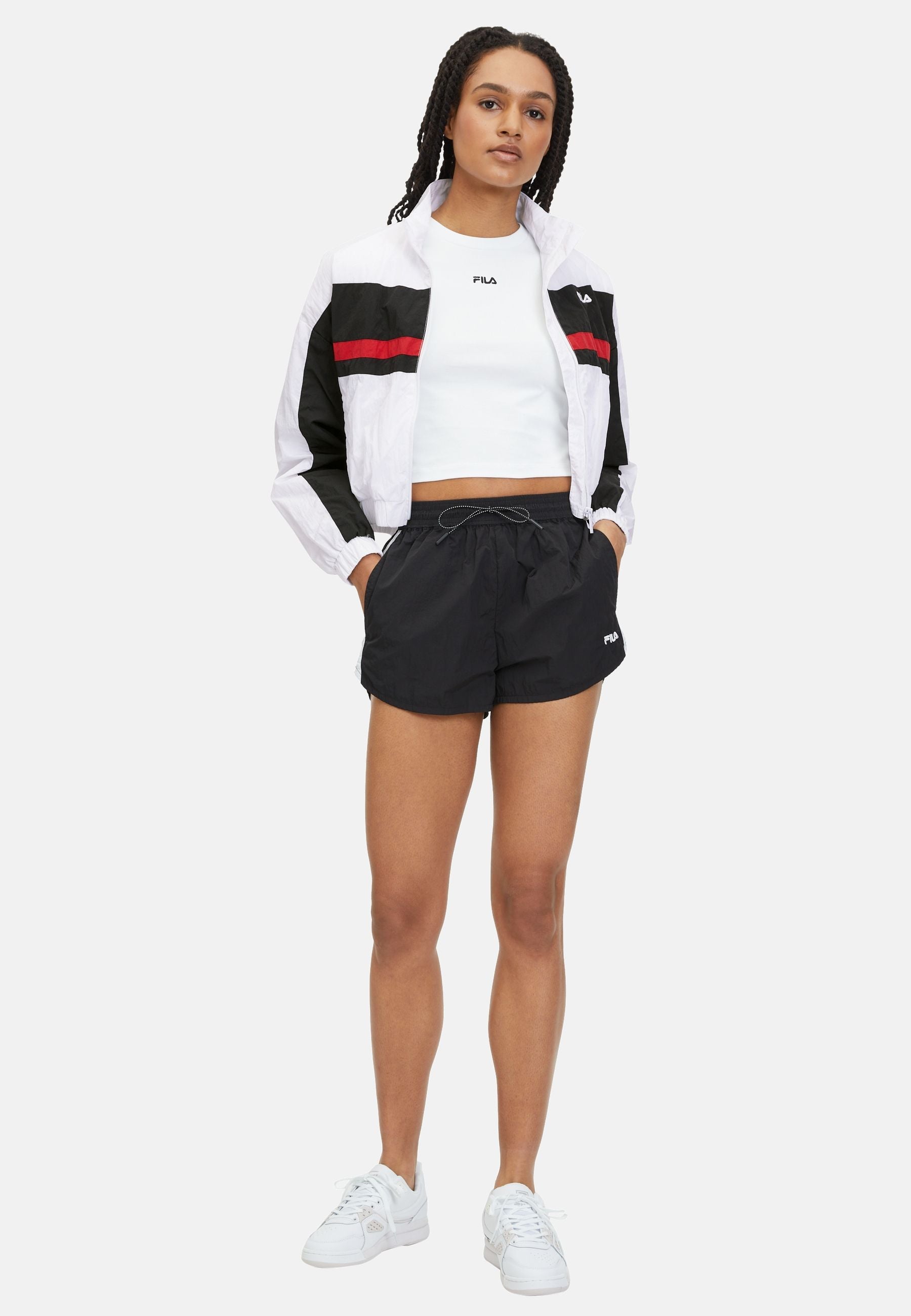 Lubu Cropped Track Jacket in Bright White Black Jackets Fila   