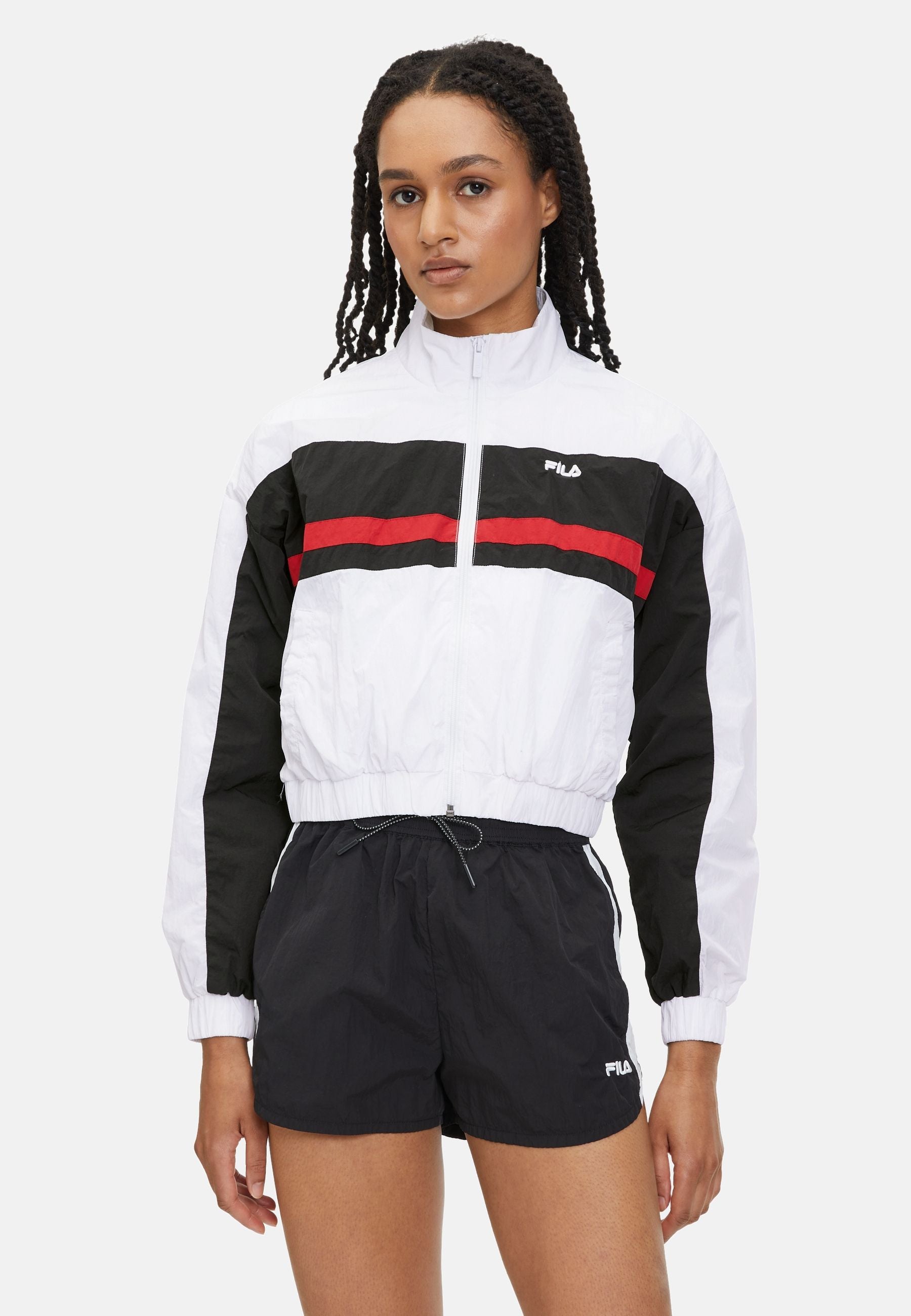 Lubu Cropped Track Jacket in Bright White Black Jackets Fila   