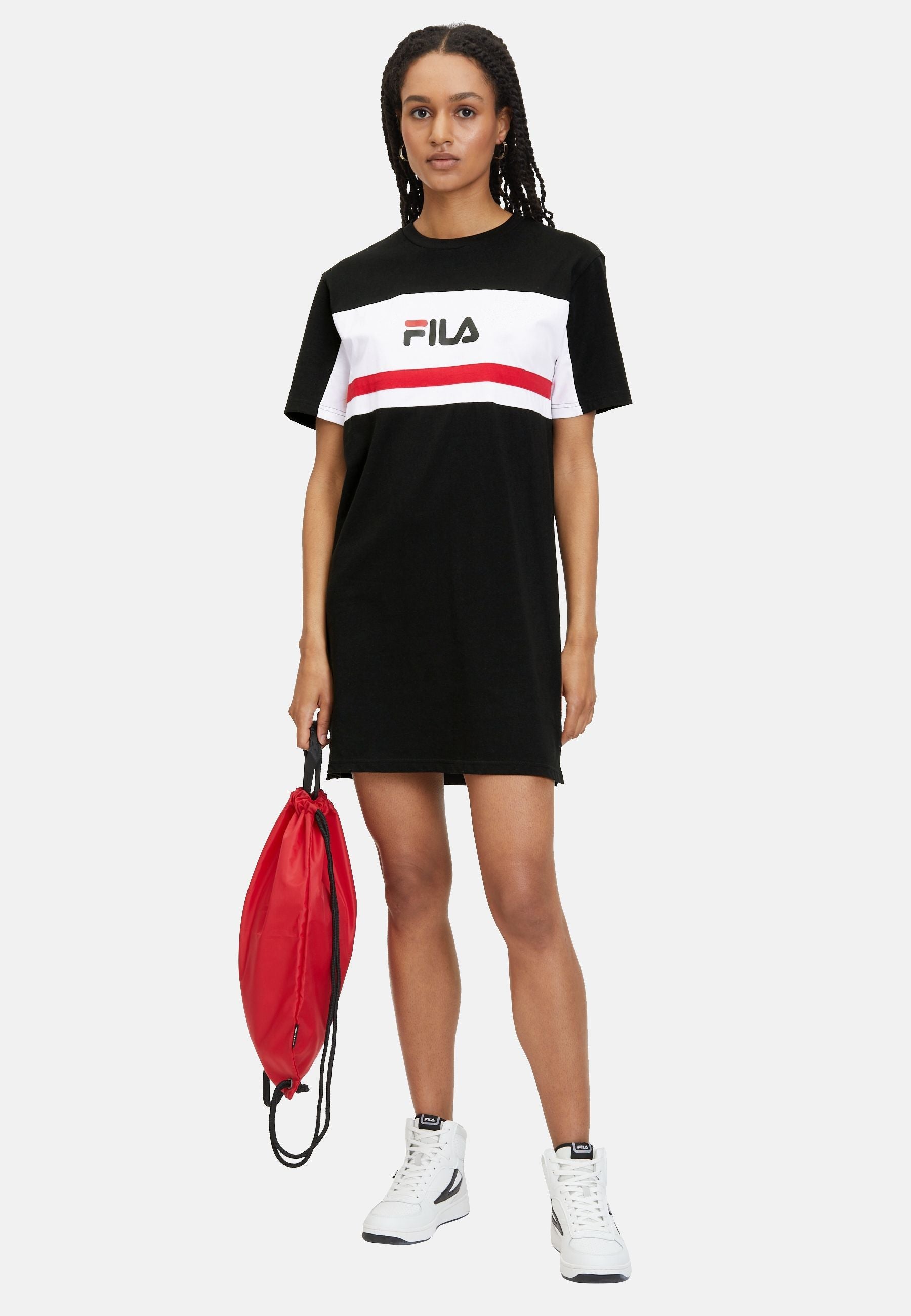 Lishui Blocked Tee Dress in Black Bright White Dresses Fila   