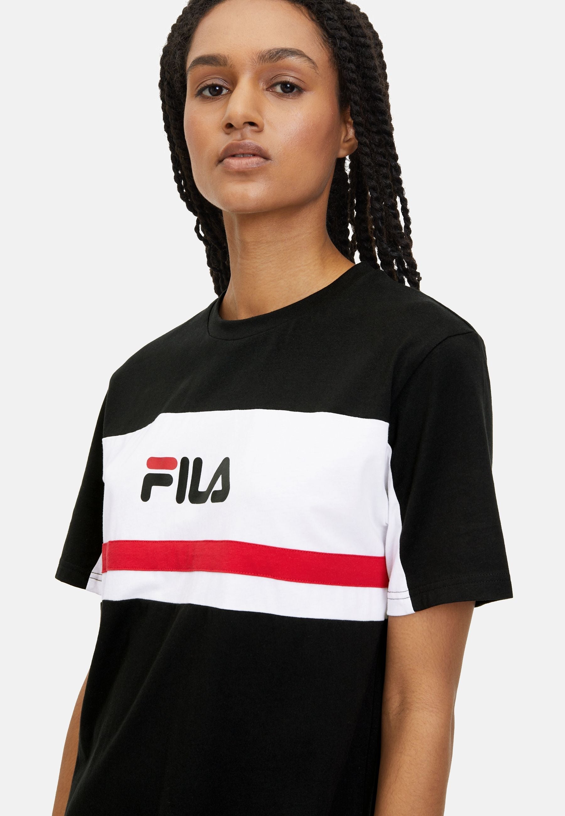 Lishui Blocked Tee Dress in Black Bright White Dresses Fila   