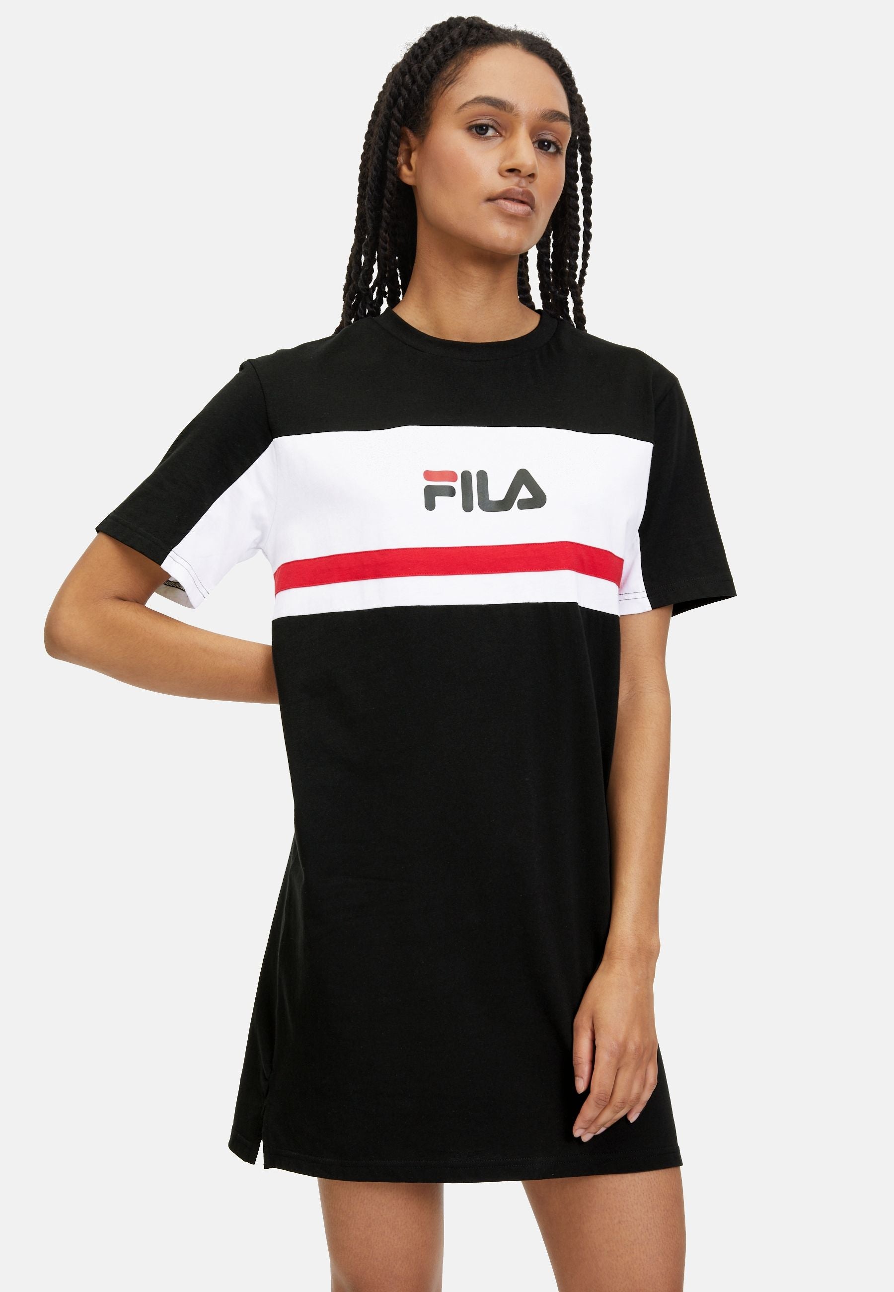 Lishui Blocked Tee Dress in Black Bright White Dresses Fila   