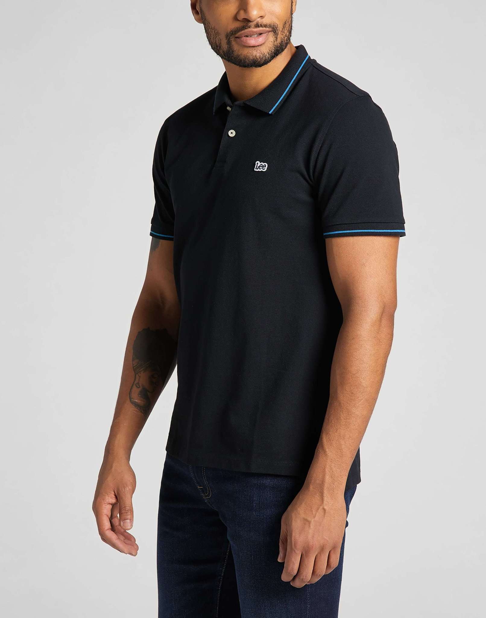 Pique Polo in Black Polos Lee   