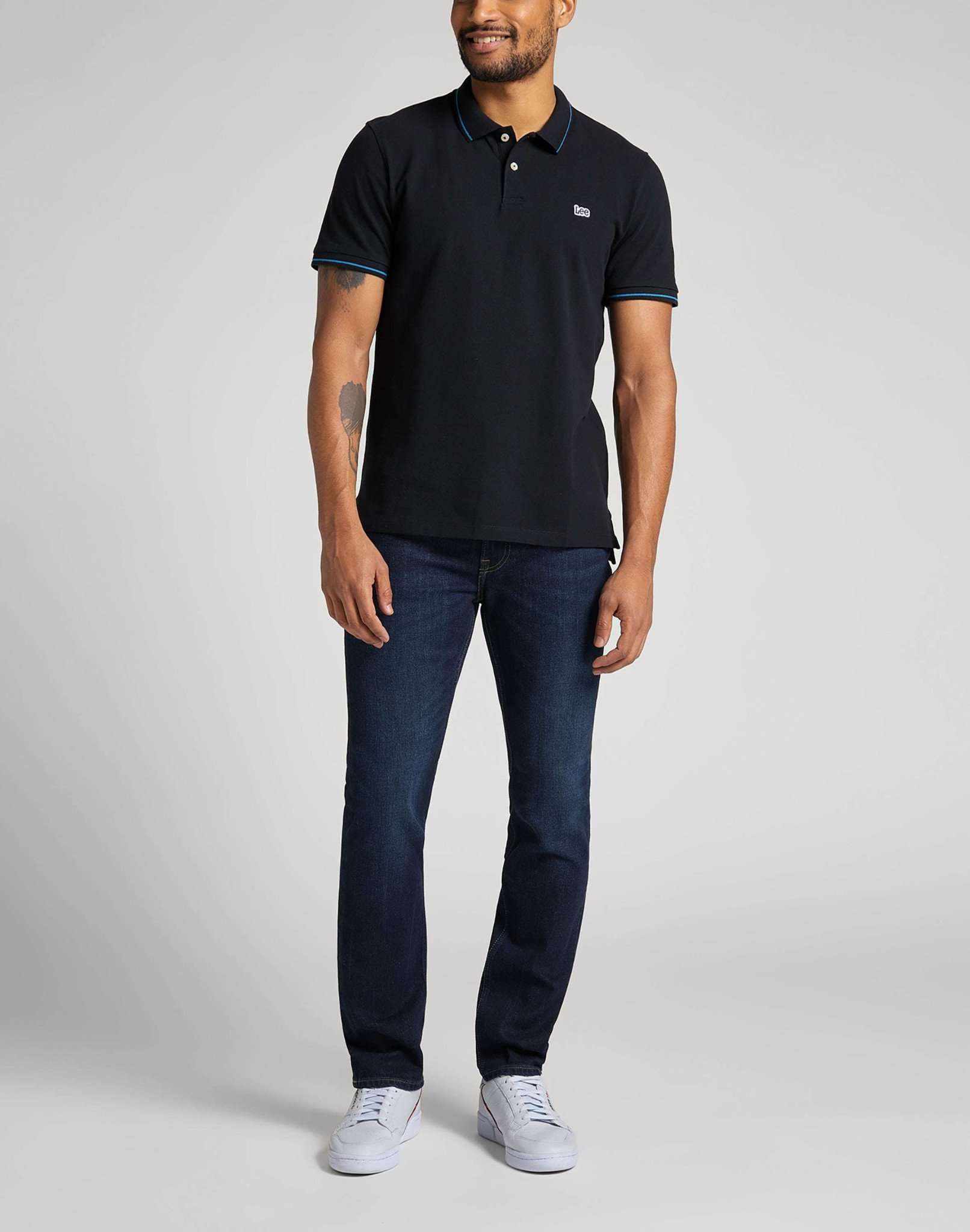 Pique Polo in Black Polos Lee   