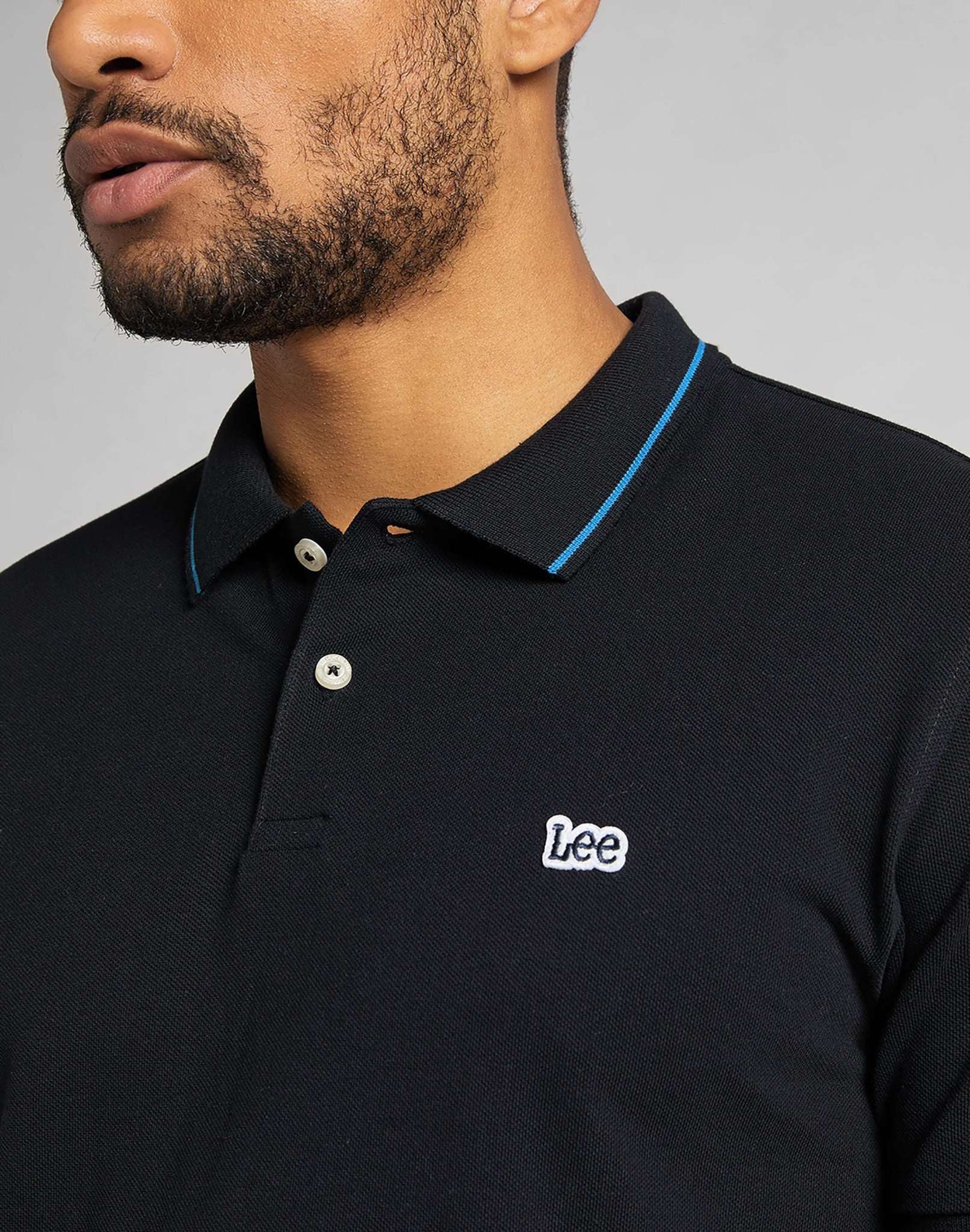 Pique Polo in Black Polos Lee   