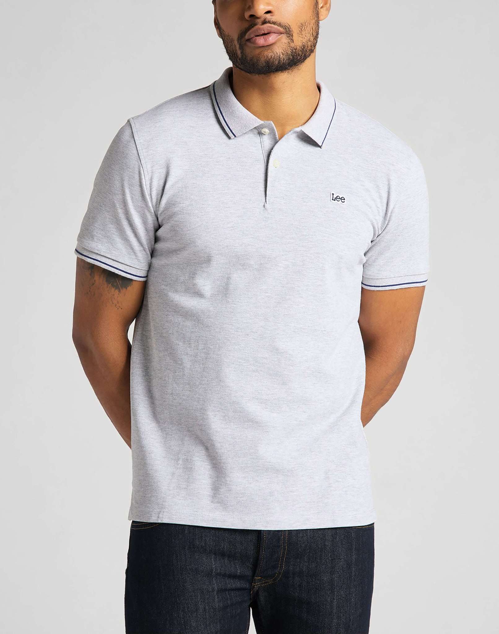 Pique Polo in Sharp Grey Melange Polos Lee   