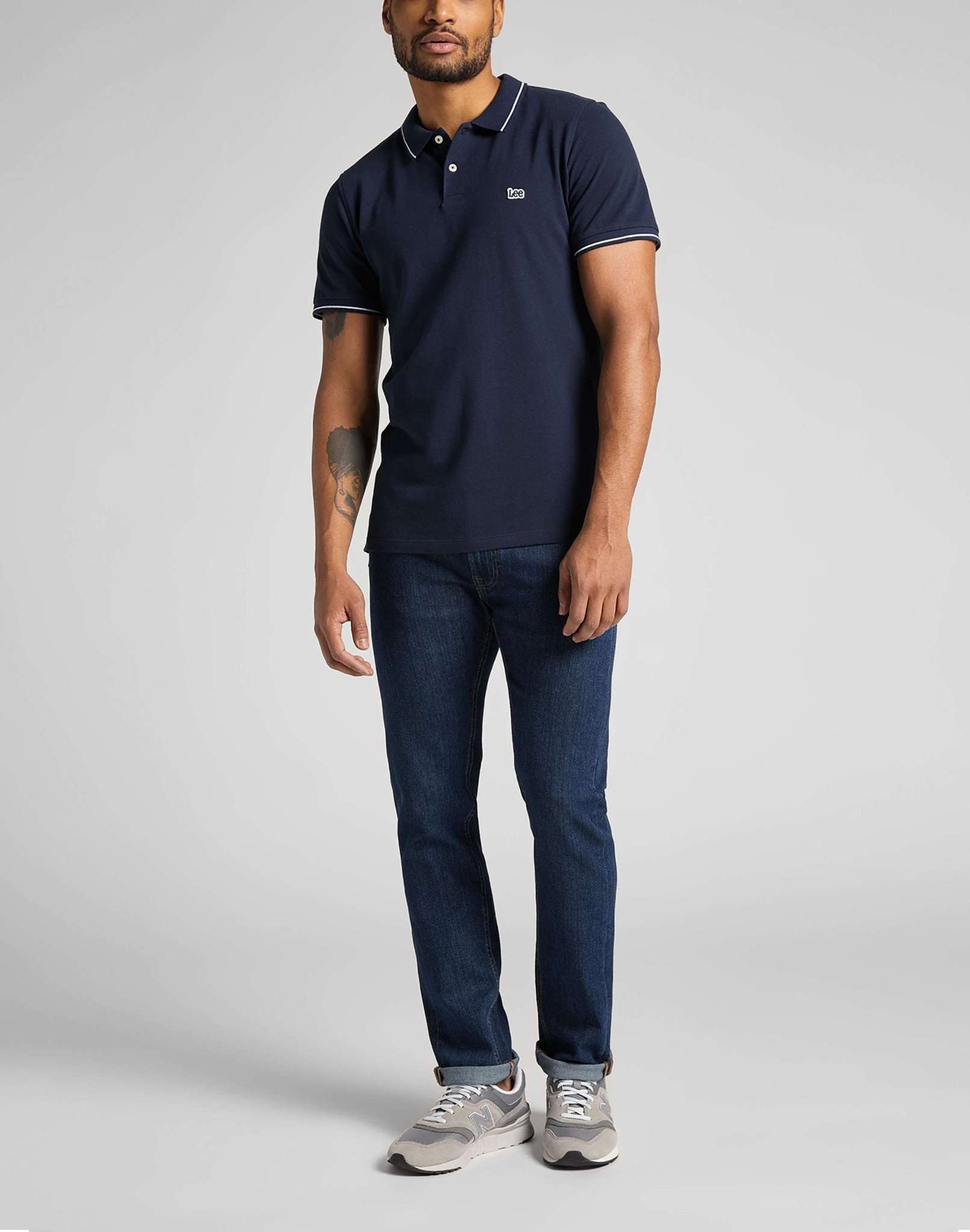 Pique Polo in Navy Polos Lee   