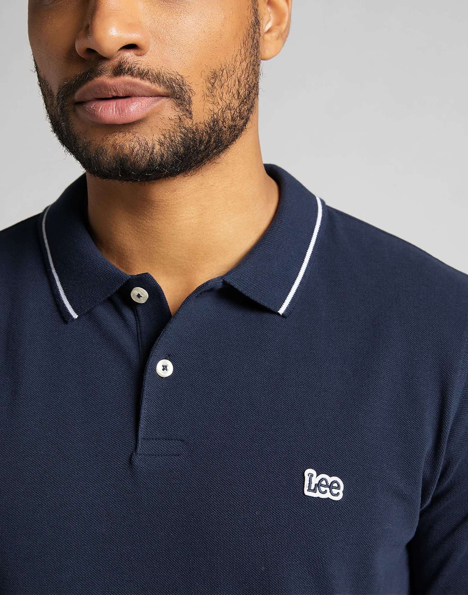 Pique Polo in Navy Polos Lee   