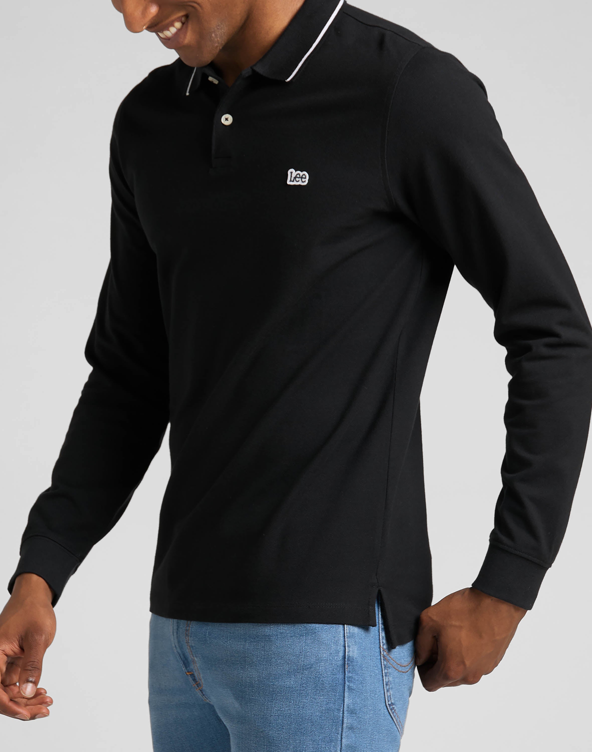 Long sleeve pique polo in Black Black T-Shirts Lee   